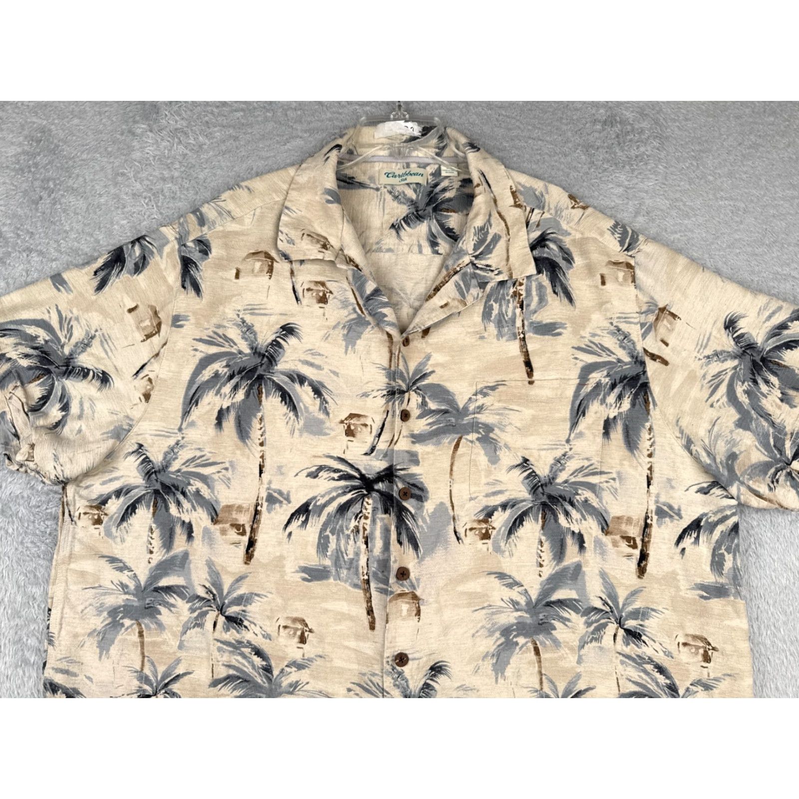 Vintage Caribbean Silk Shirt Mens 3XL Hawaiian Floral Red Beige Palm Pocket Button-Up Shirt Adult 3XL Mens Size US XXL / EU 58 / 5 - 4 Thumbnail