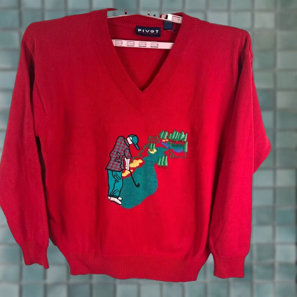 Vintage VINTAGE Pivot Golf Sweater Mens L Red Embroidered Knit 90s Sports Graphic Print Mens Size US L / EU 52-54 / 3 - 1 Thumbnail