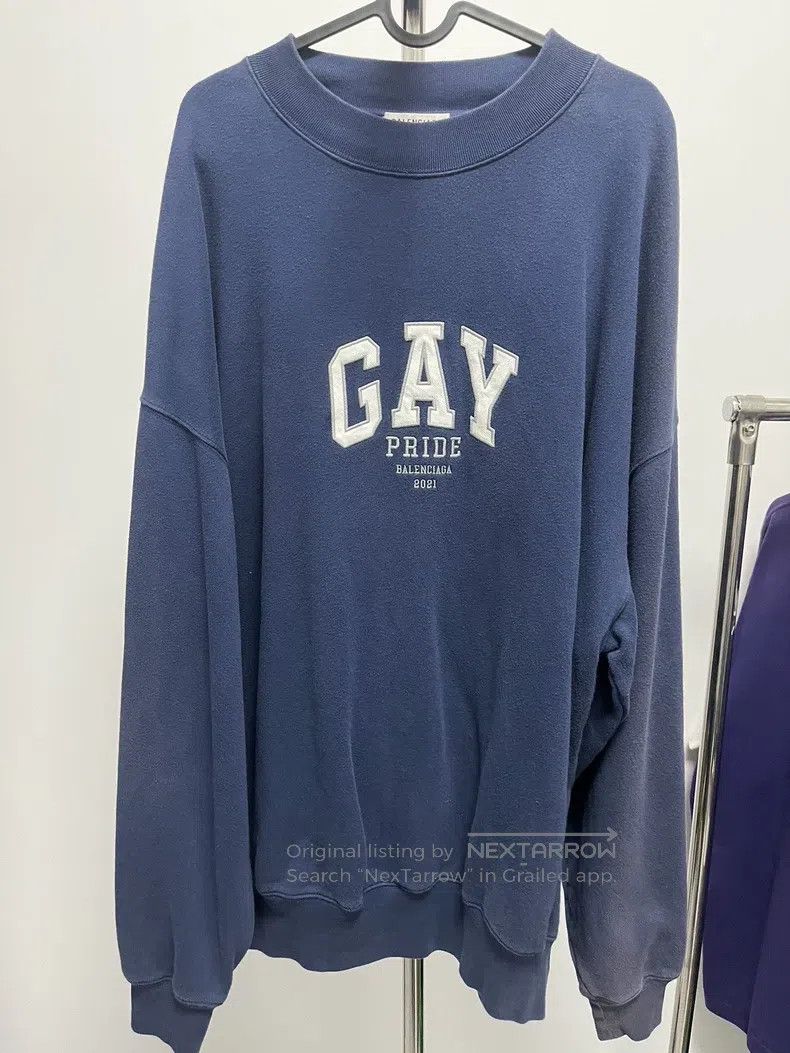 Balenciaga Balenciaga Blue GAY Embroidered Slogan Long-Sleeve Sweatsh Size US M / EU 48-50 / 2 - 1 Thumbnail
