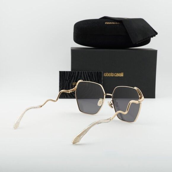 Roberto Cavalli Roberto Cavalli SRC035M 0300 Sunglasses Gold Geometric Frame Size ONE SIZE - 9 Thumbnail
