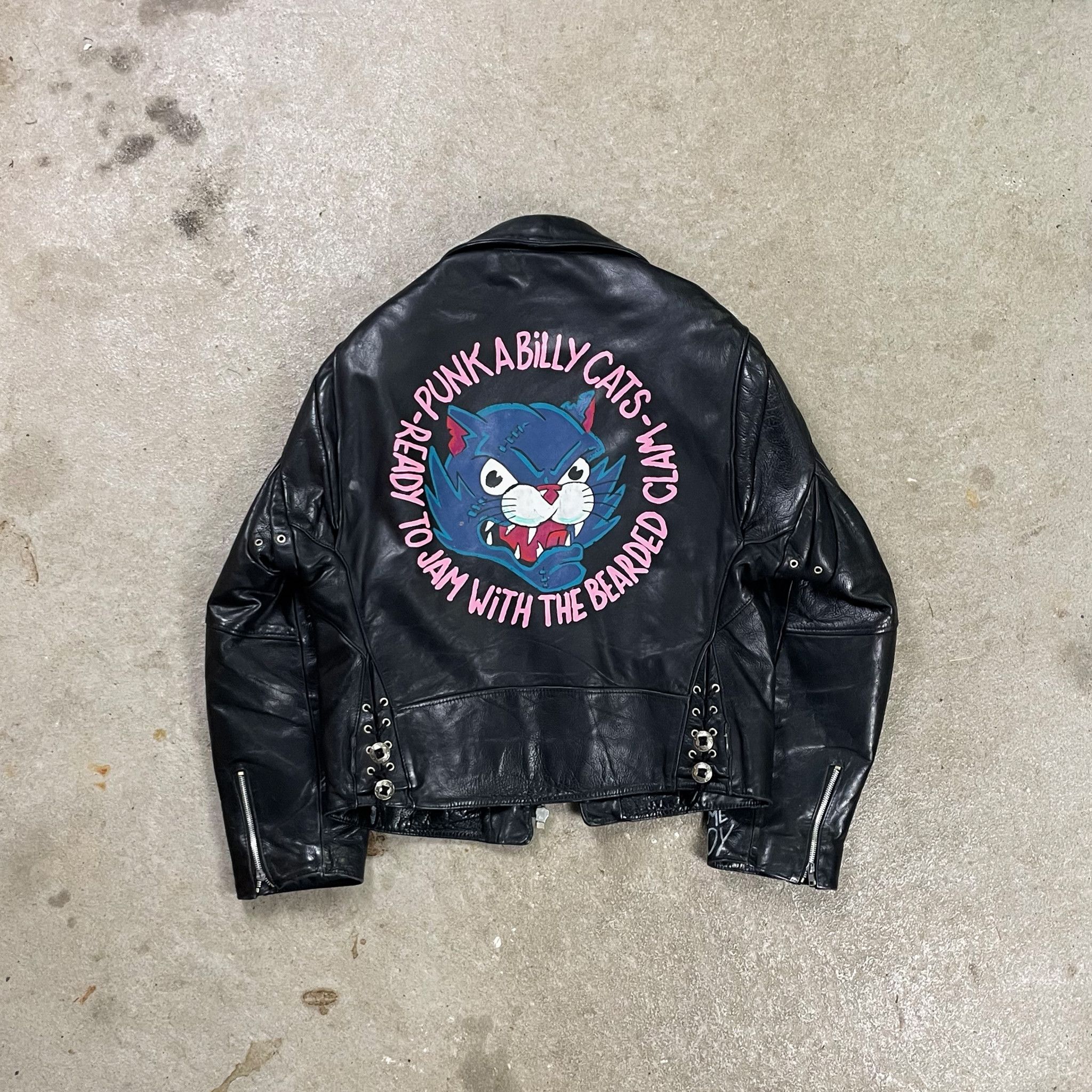 Vintage Vintage Redskins Black Painted Genuine Leather Jacket Size US L / EU 52-54 / 3 - 3 Thumbnail
