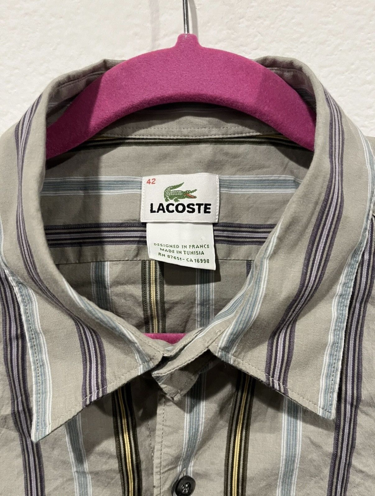 Lacoste Lacoste Men's Vertical Stripe Size 42 Large Button Up Shirt Size US L / EU 52-54 / 3 - 2 Thumbnail