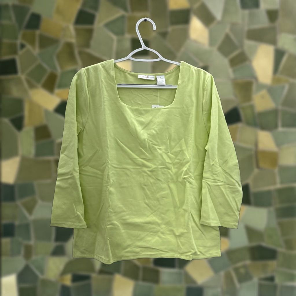 Vintage Preswick & Moore Womens Shirt Medium Shadow Lime Green 3/4 Sleeve Square Neck Size M / US 6-8 / IT 42-44 - 1 Thumbnail
