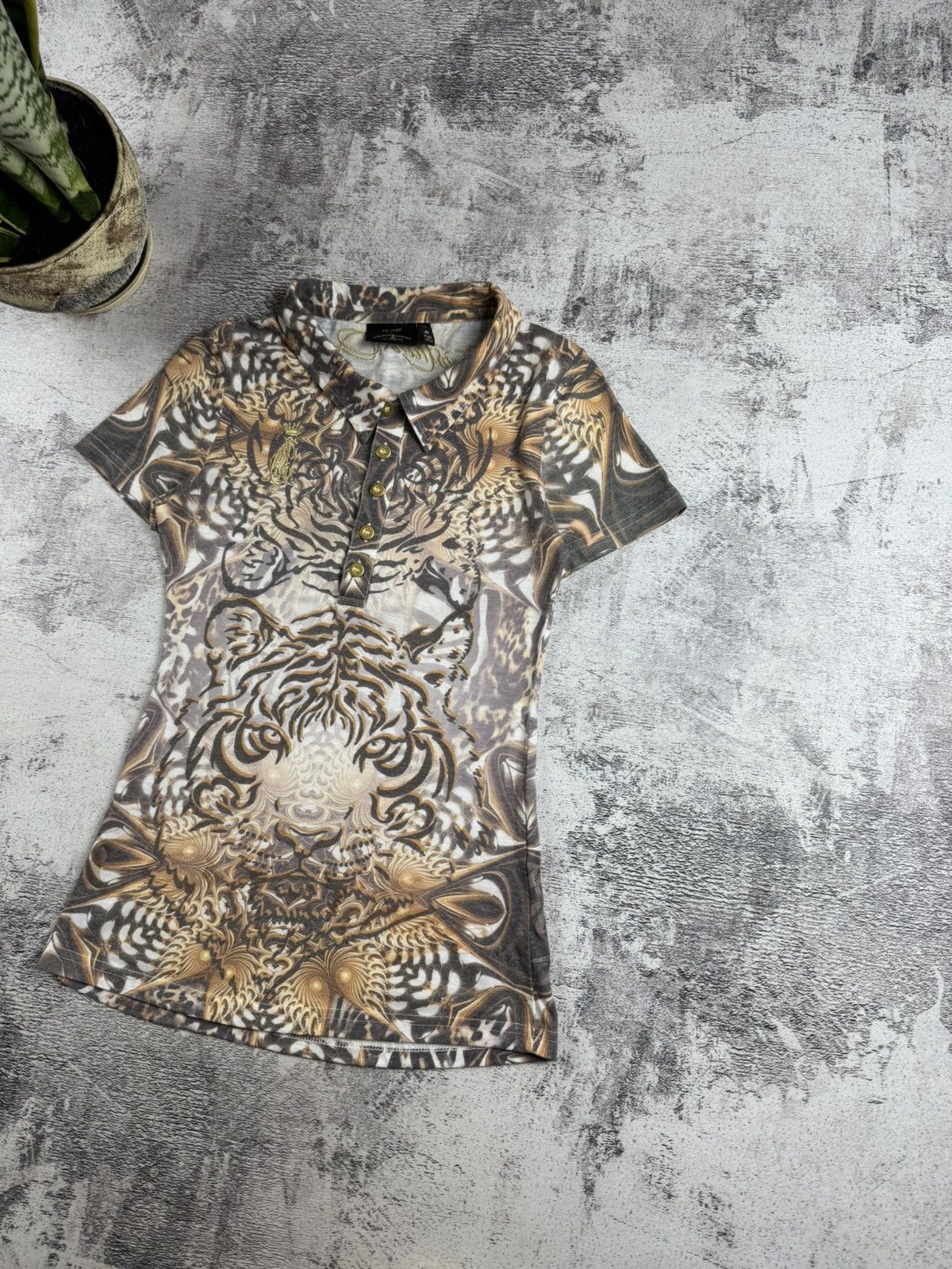 Christian Audigier Christian Audigier Embroidered Gold Tiger Leopard Y2K Jersey Women’s T Shirt Top Size S / US 4 / IT 40 - 4 Thumbnail