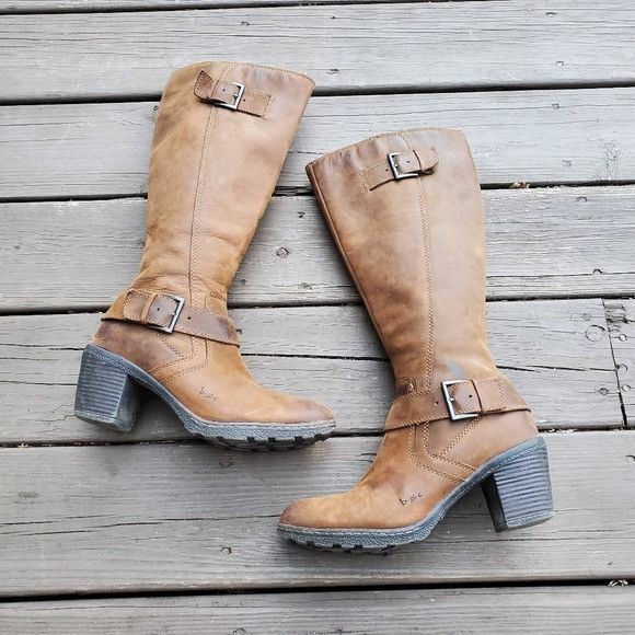 Born Born Heeled Buckle Zip Up Brown Leather Knee High Tall Boots Size US 9.5 / IT 39.5 - 2 Thumbnail