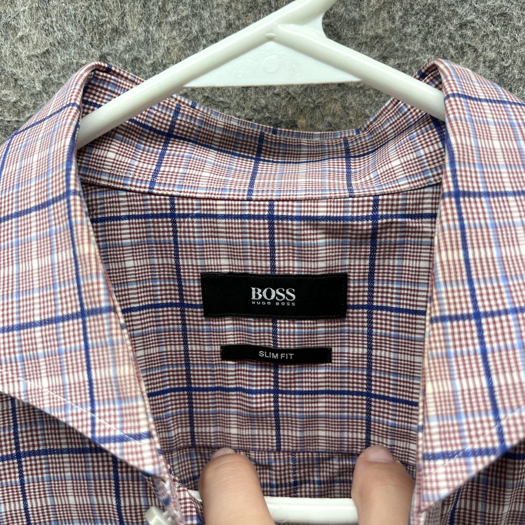 Hugo Boss HUGO BOSS Dress Shirt Mens 16 41 Purple Blue Check Slim Fit Long Sleeve Size 42R - 4 Thumbnail