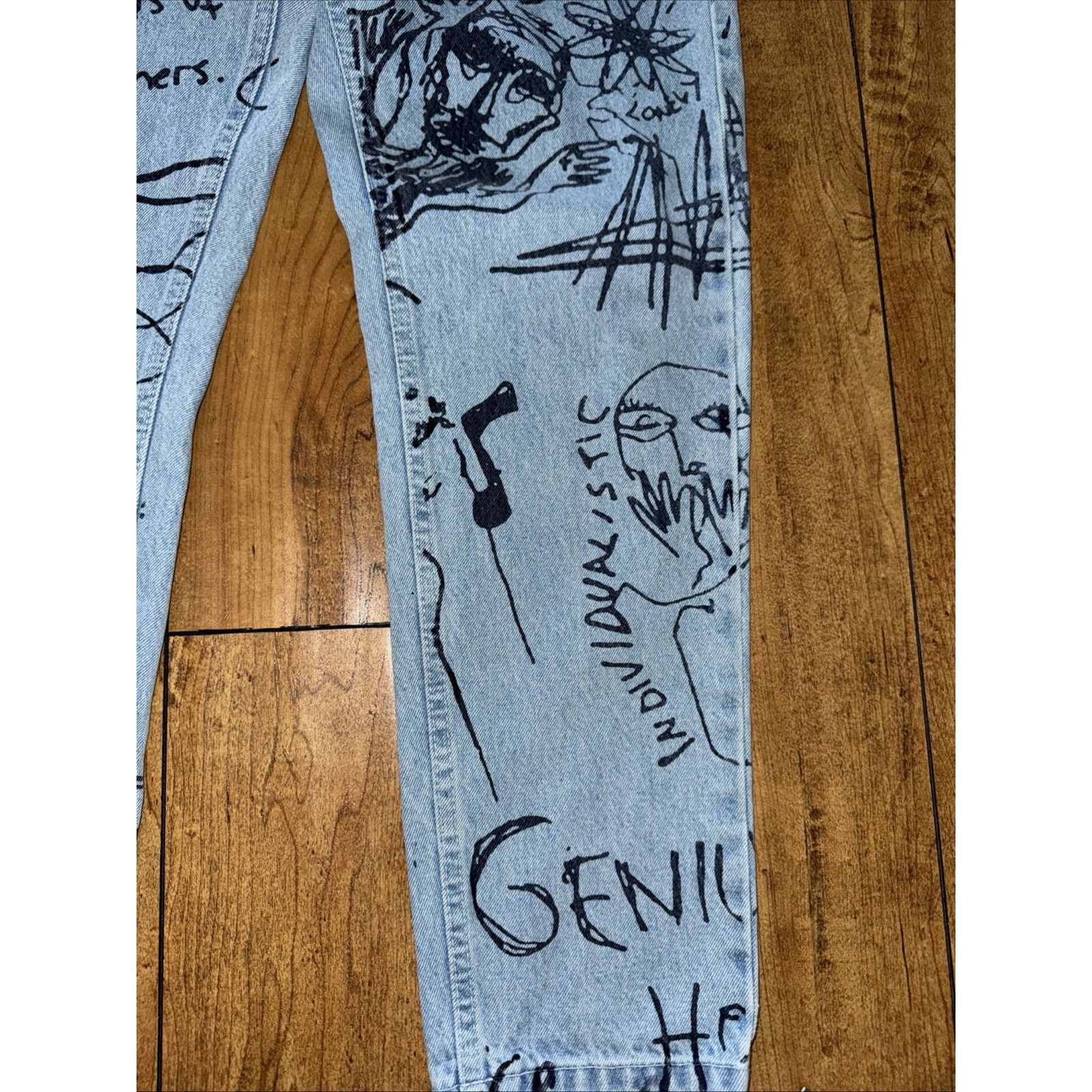 Topshop × Vintage Topshop Moto Printed Denim Jeans Blue 28x30 Size 28" / US 6 / IT 42 - 4 Thumbnail