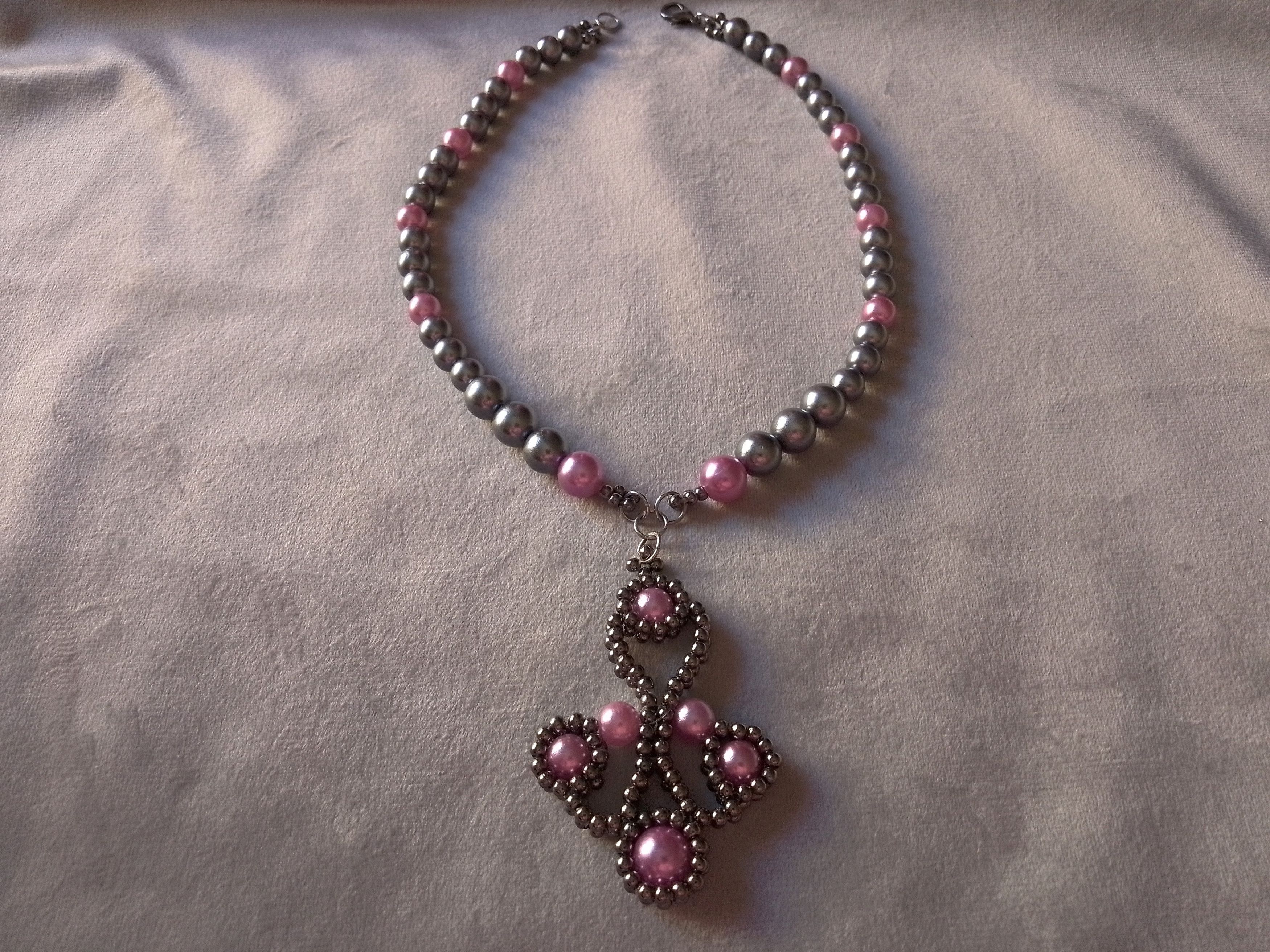 Handmade Necklace Gray Pink Pearls Antique Middle Age Style Pendant Size ONE SIZE - 1 Thumbnail