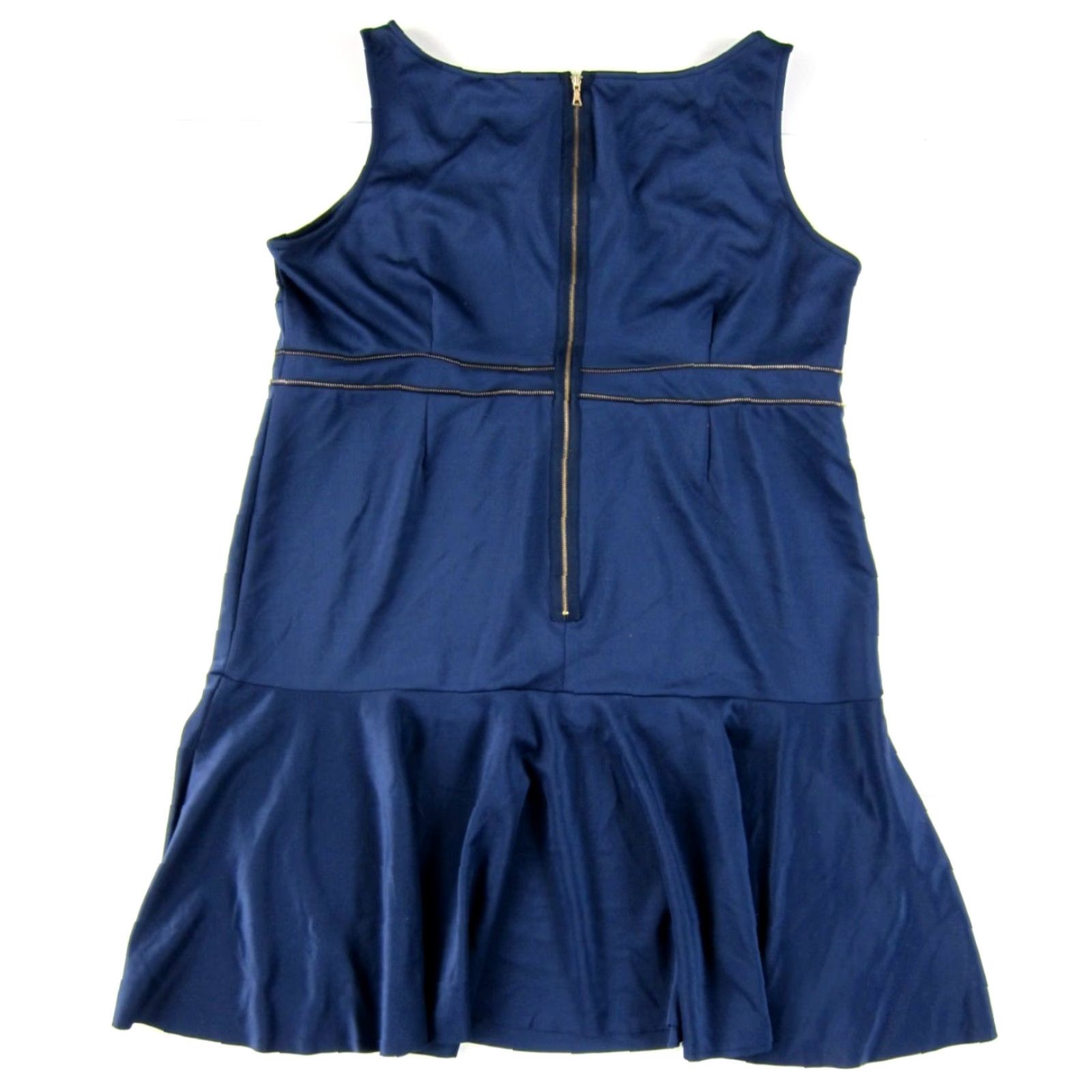 Vintage NWT Eloquii Navy Blue Stretch Gold Zipper Sleeveless Tank Sheath Sun Dress 16W Size XXL / US 16-18 / IT 52-54 - 2 Thumbnail