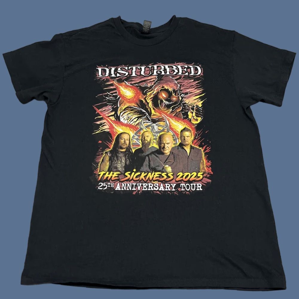 Vintage Disturbed The Sickness 25th Anniversary Tour Graphic Band T Shirt L Black Cotton Men Crew Neck Short Sleeve Heavyweight Tagless Regular Size US L / EU 52-54 / 3 - 1 Thumbnail