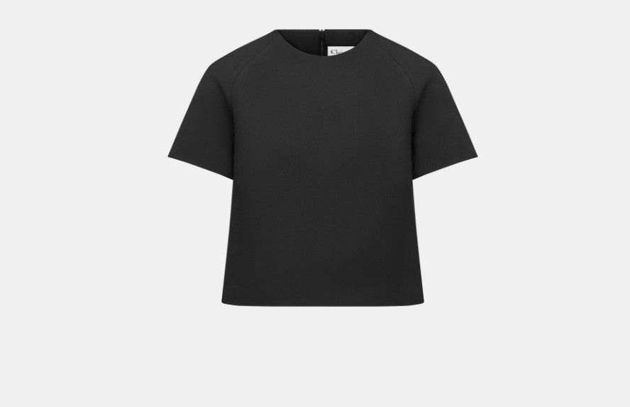 Dior o1w1db10824 Wool & Silk Short-Sleeved Top in Black Size L / US 10 / IT 46 - 1 Thumbnail