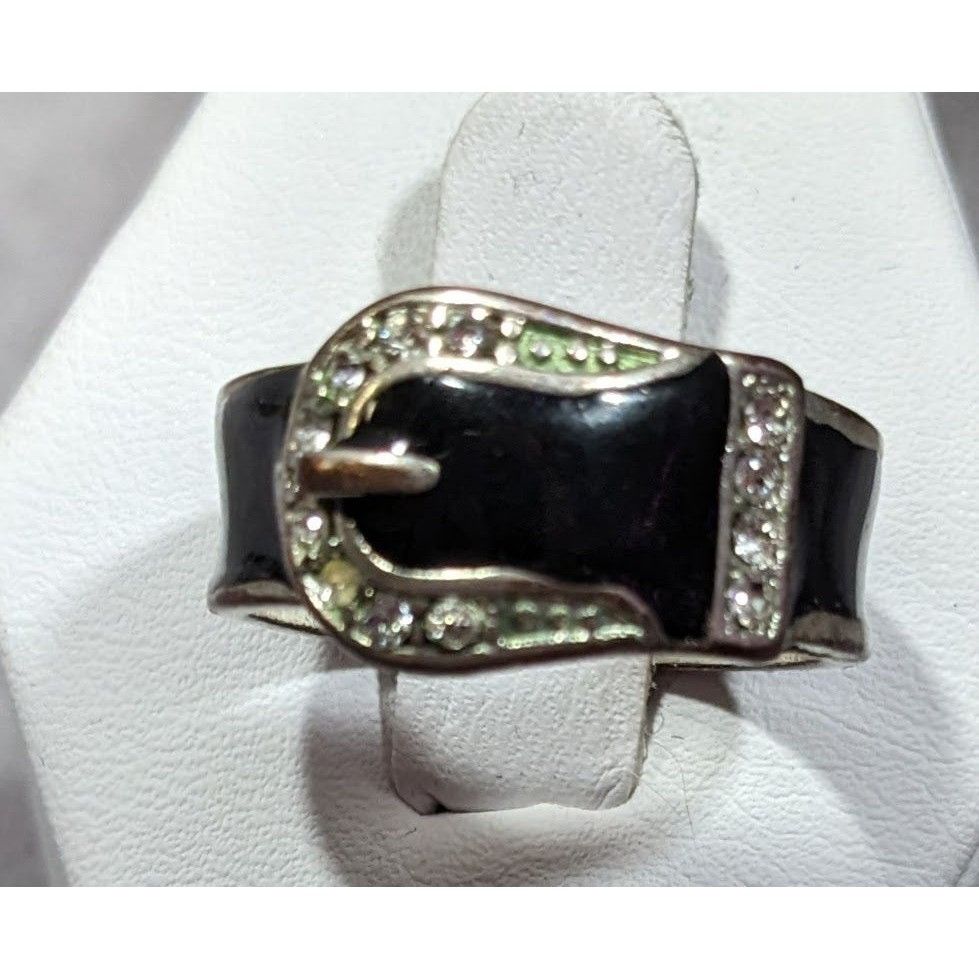 Other Gothic Buckle Ring Silver Tone With Black Enamel And Rhinest Size ONE SIZE - 6 Thumbnail