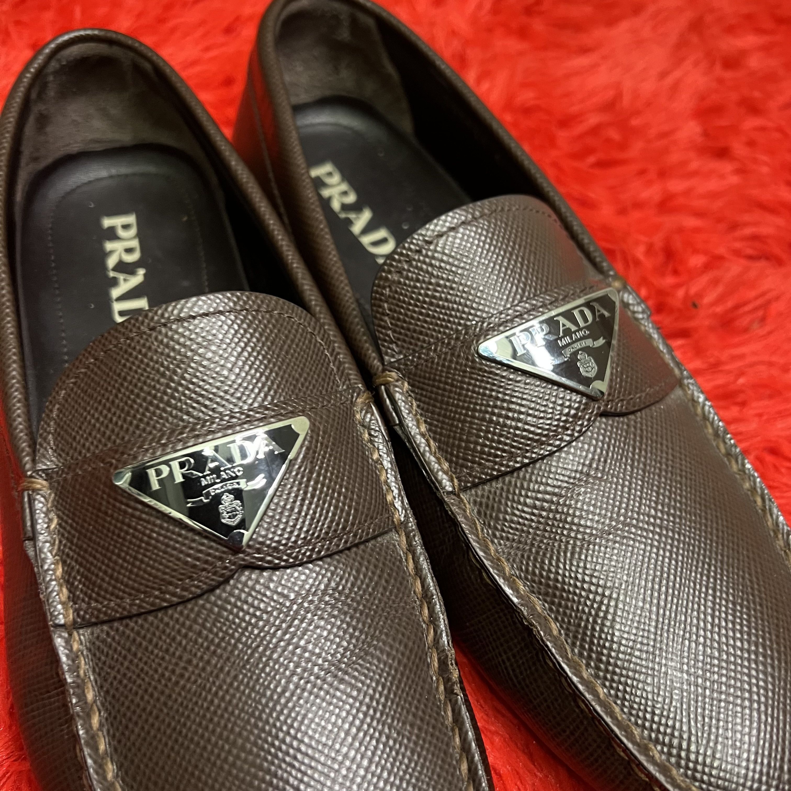Prada Prada Saffiano Leather Loafers Brown Size US 7 / EU 40 - 6 Thumbnail
