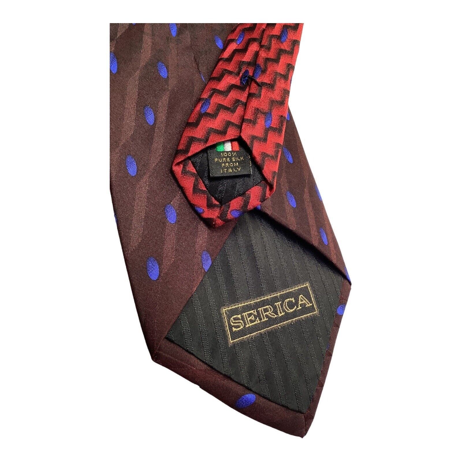 Serica SERICA Red & Brown Geometric Luxury Silk Tie France W: 3.75" Size ONE SIZE - 4 Thumbnail