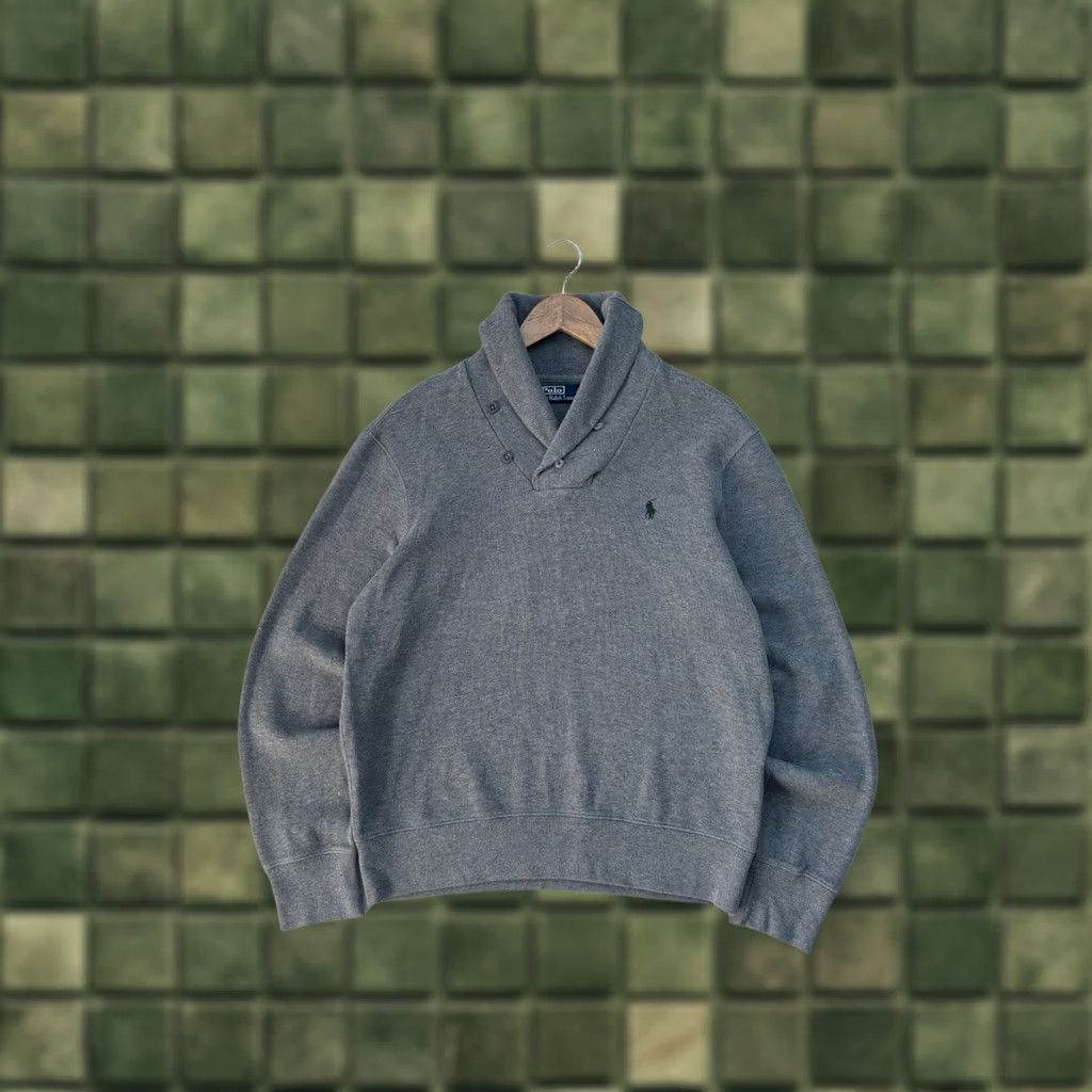 Polo Ralph Lauren VINTAGE Polo Ralph Lauren Shawl Collar Gray Cotton Sweater M Men Pullover Size US M / EU 48-50 / 2 - 1 Thumbnail