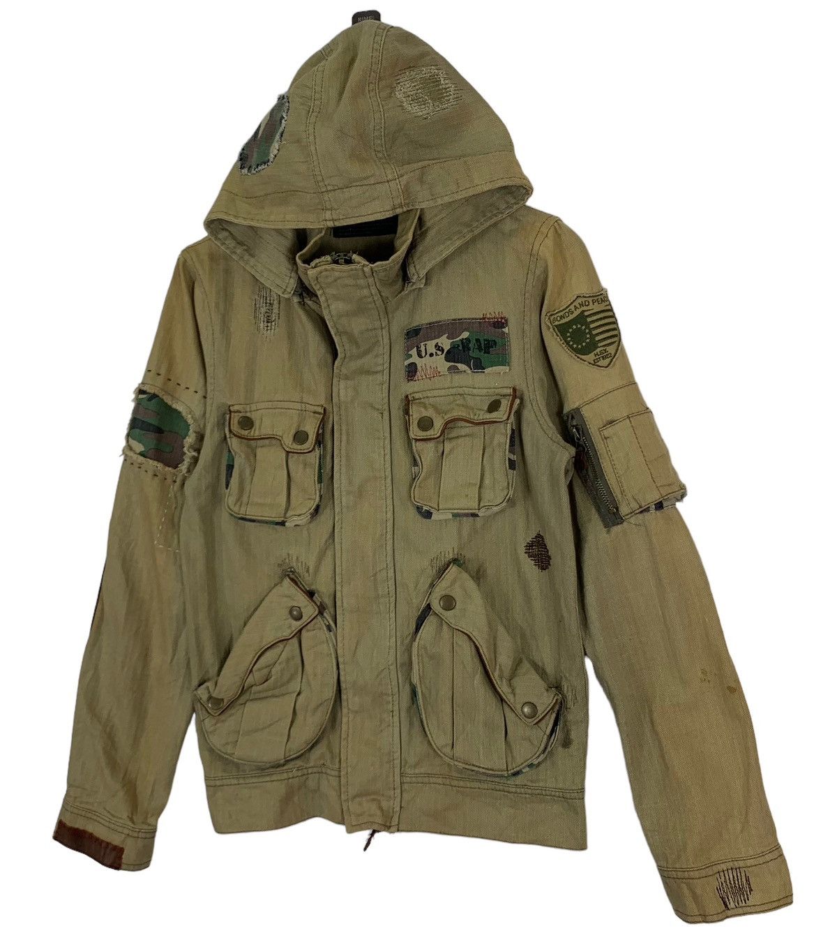 Japanese Brand × Vintage VINTAGE B.A.P MILITARY STYLE PATCH WORK HOODIE DENIM JACKET Size US M / EU 48-50 / 2 - 2 Thumbnail