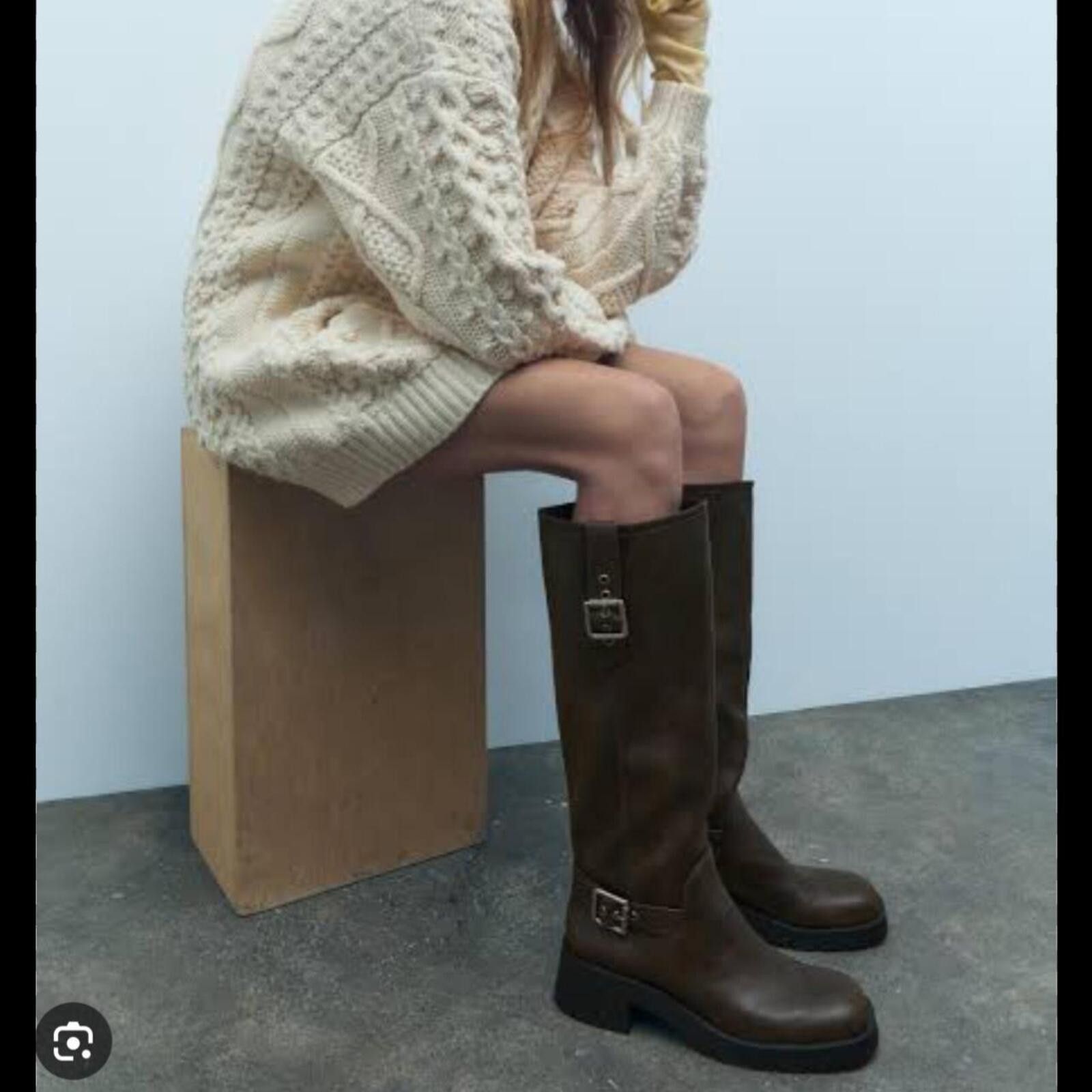 Zara Zara Brown leather knee high boots with buckle detail Size US 9 / IT 39 - 2 Thumbnail