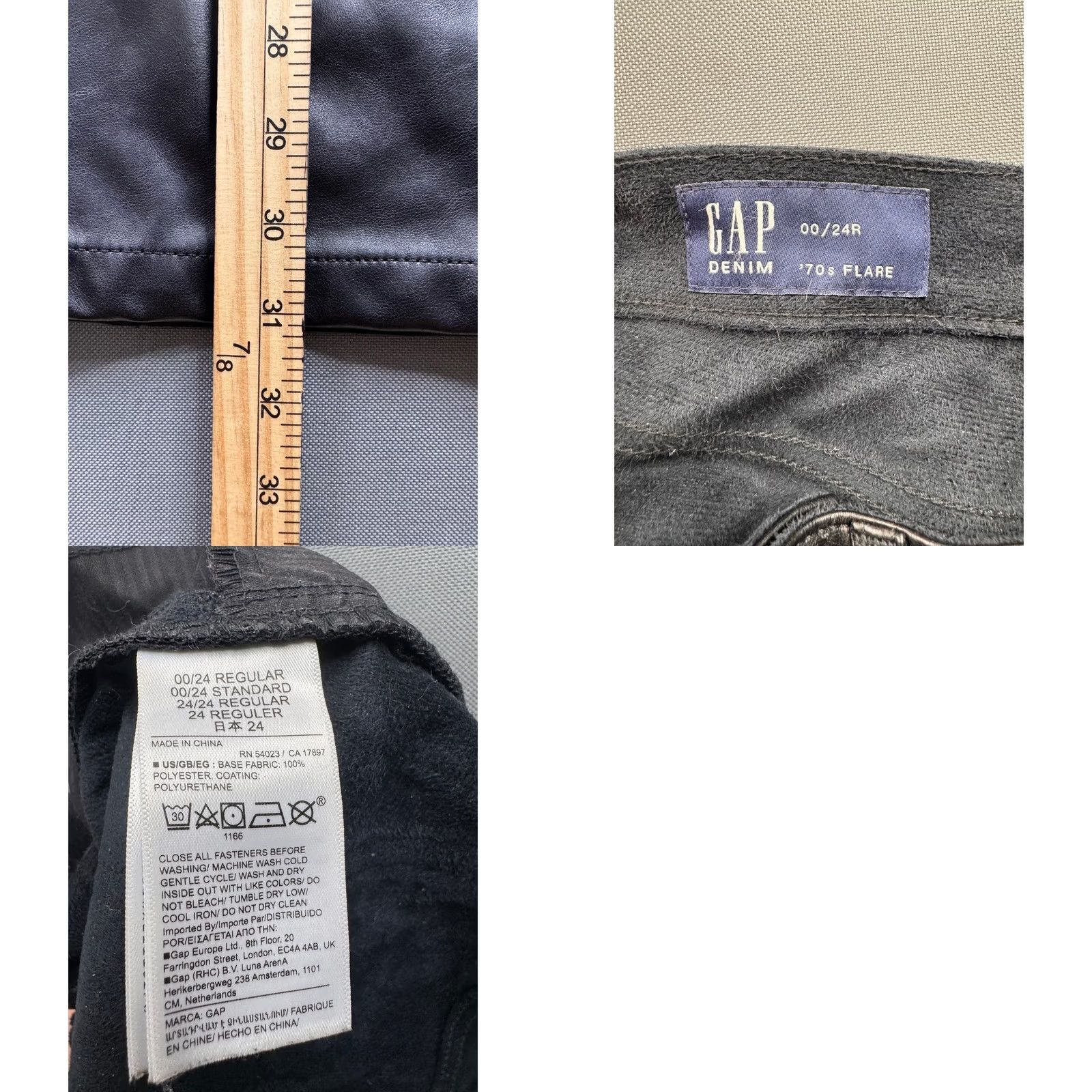 Gap Gap Womens 70s Flare Faux Leather Pants Black High Rise Vegan 00 24R Regular Size 42" / US 20 - 8 Thumbnail