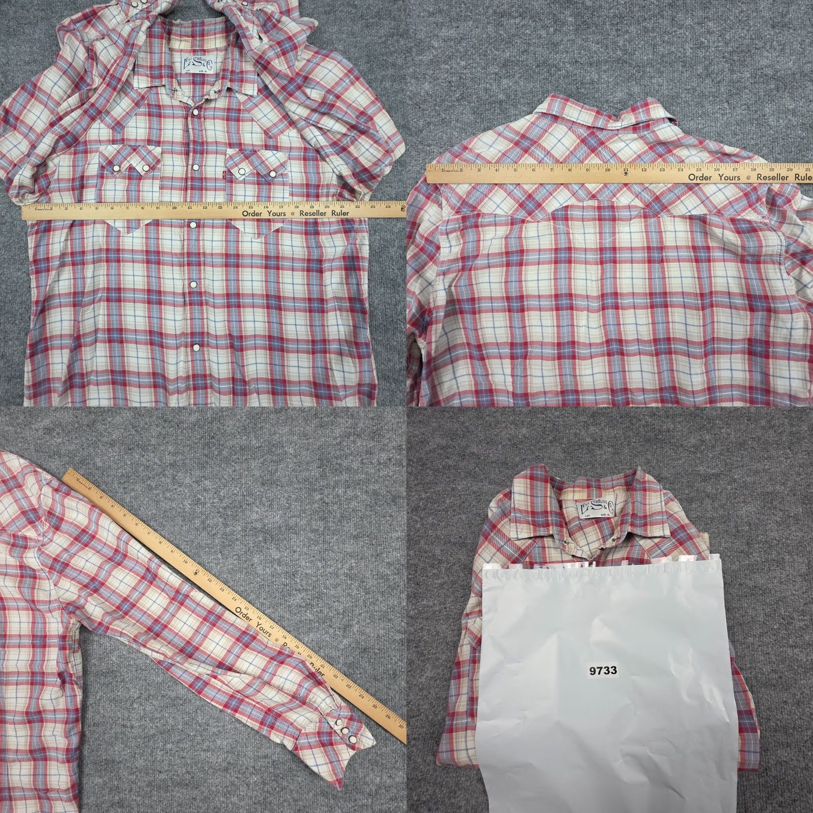 Levi's VINTAGE Levis Pearl Snap Shirt Mens XL White Red Plaid Sawtooth Western Rockabilly Men Mens XL Button-Up Collared Long Sleeve Pocket Logo Cotton Size US XL / EU 56 / 4 - 9 Thumbnail