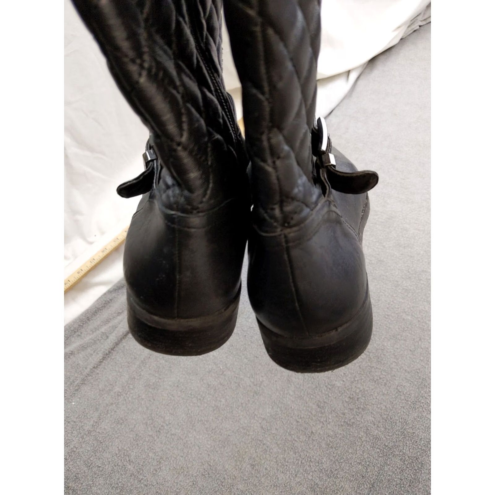 Vince Camuto Vince Camuto Womens Boots Knee High Leather Black Knit Quilted Buckle Side Zip 9M 39 Size US 9 / IT 39 - 5 Thumbnail