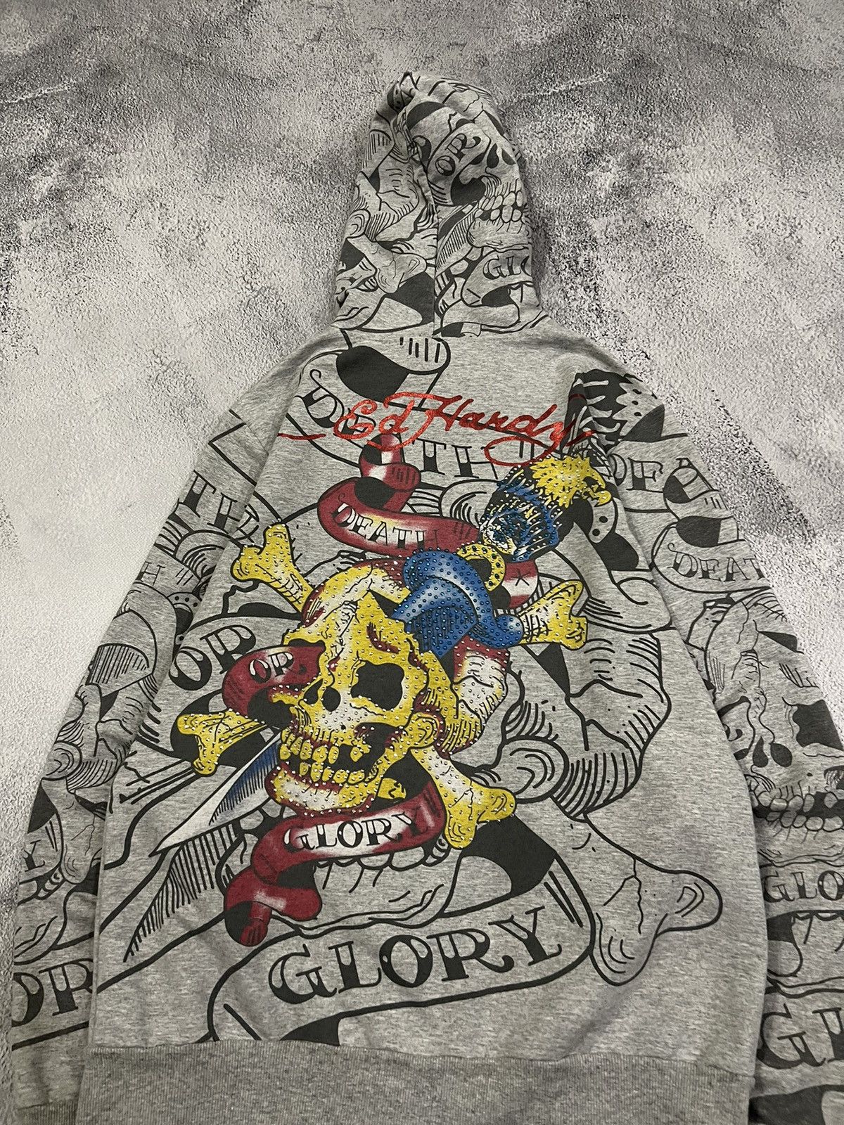 Ed Hardy Vintage Y2k Skull ☠️ Rare Ed Hardy All Over Print Zip Hoodie Size M / US 6-8 / IT 42-44 - 14 Thumbnail