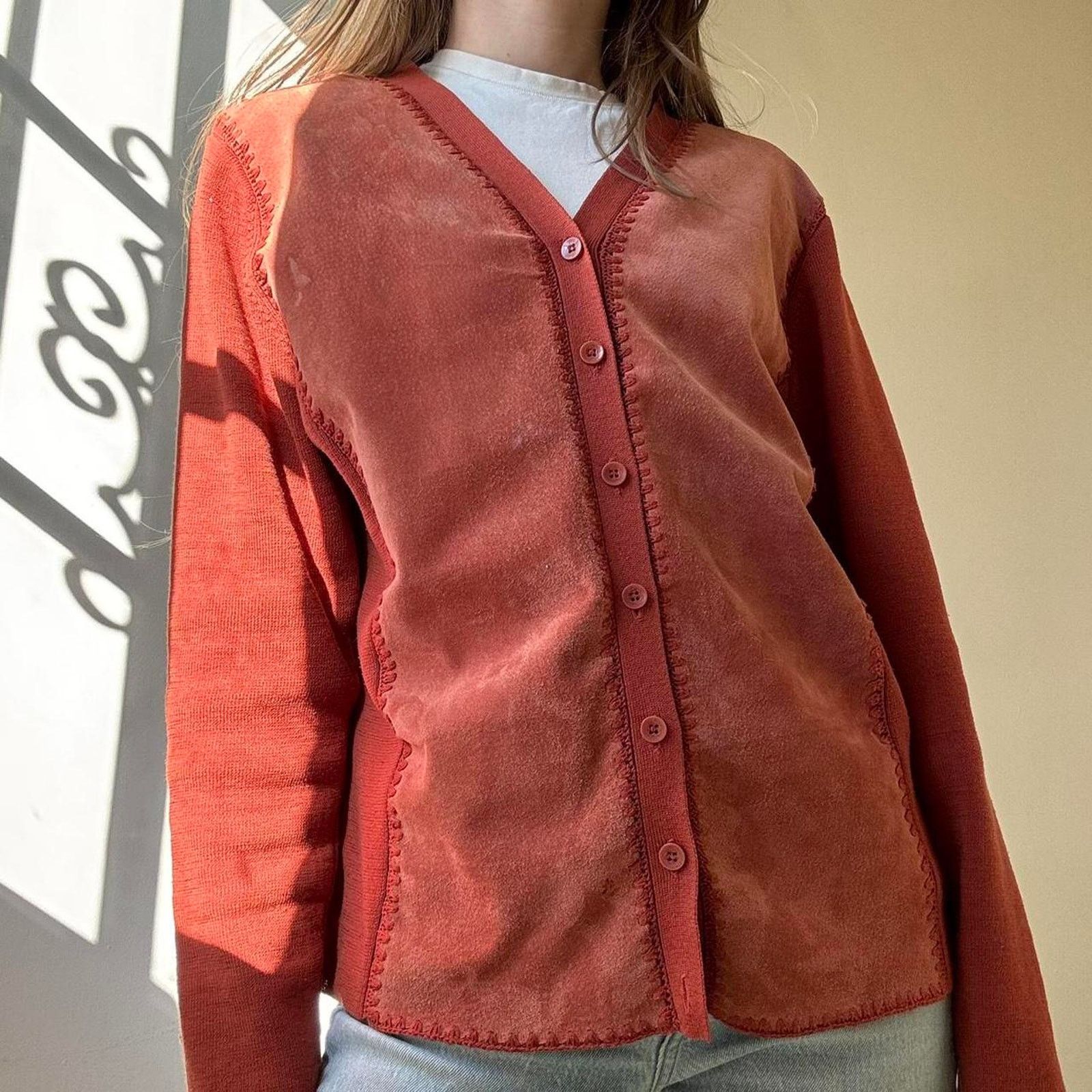 Vintage Vintage Nygard Suede Front Rust Orange Cardigan Medium Size M / US 6-8 / IT 42-44 - 2 Thumbnail