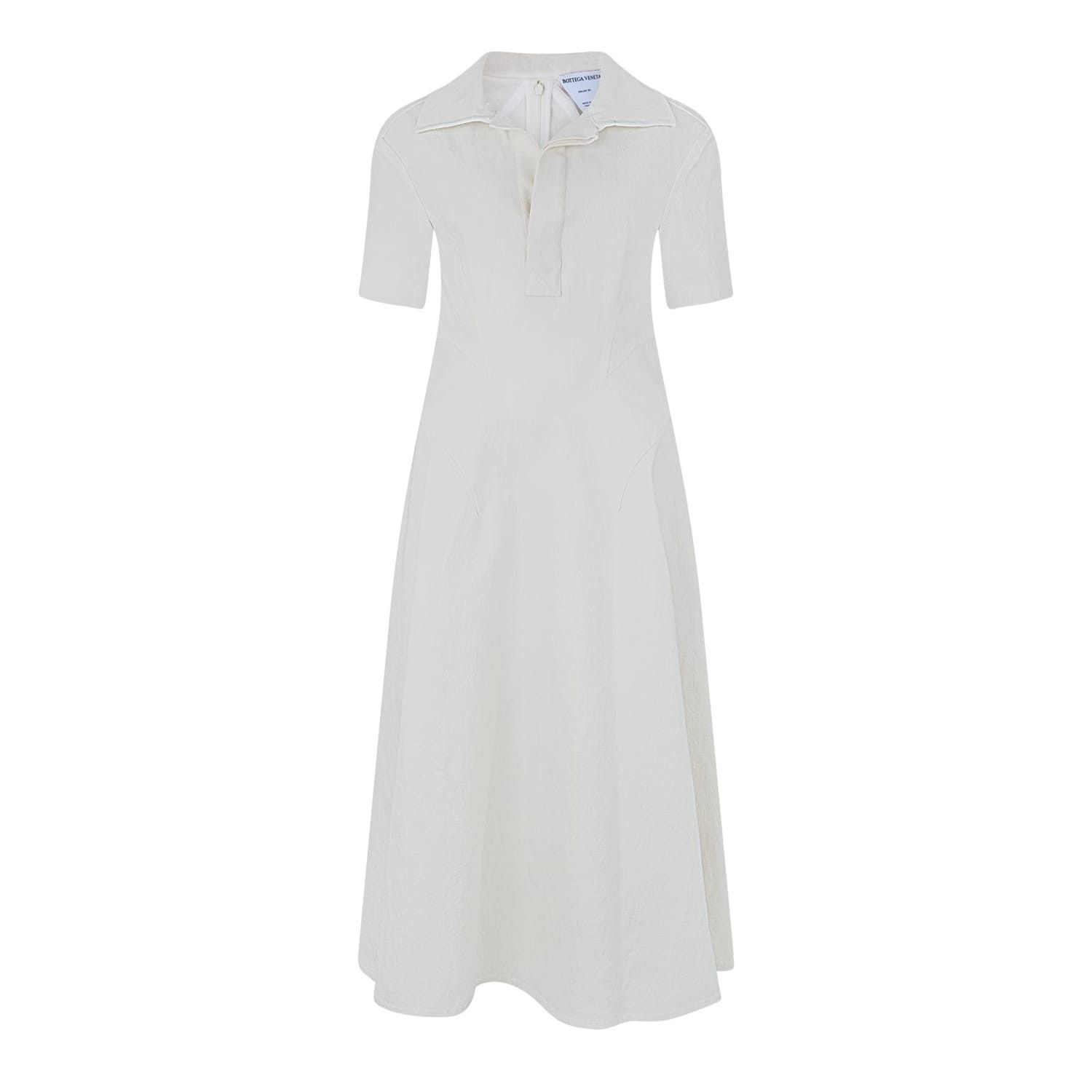 Bottega Veneta Bottega Veneta Collared Neck Midi A-Line Dress in White Size XS / US 0-2 / IT 36-38 - 1 Thumbnail