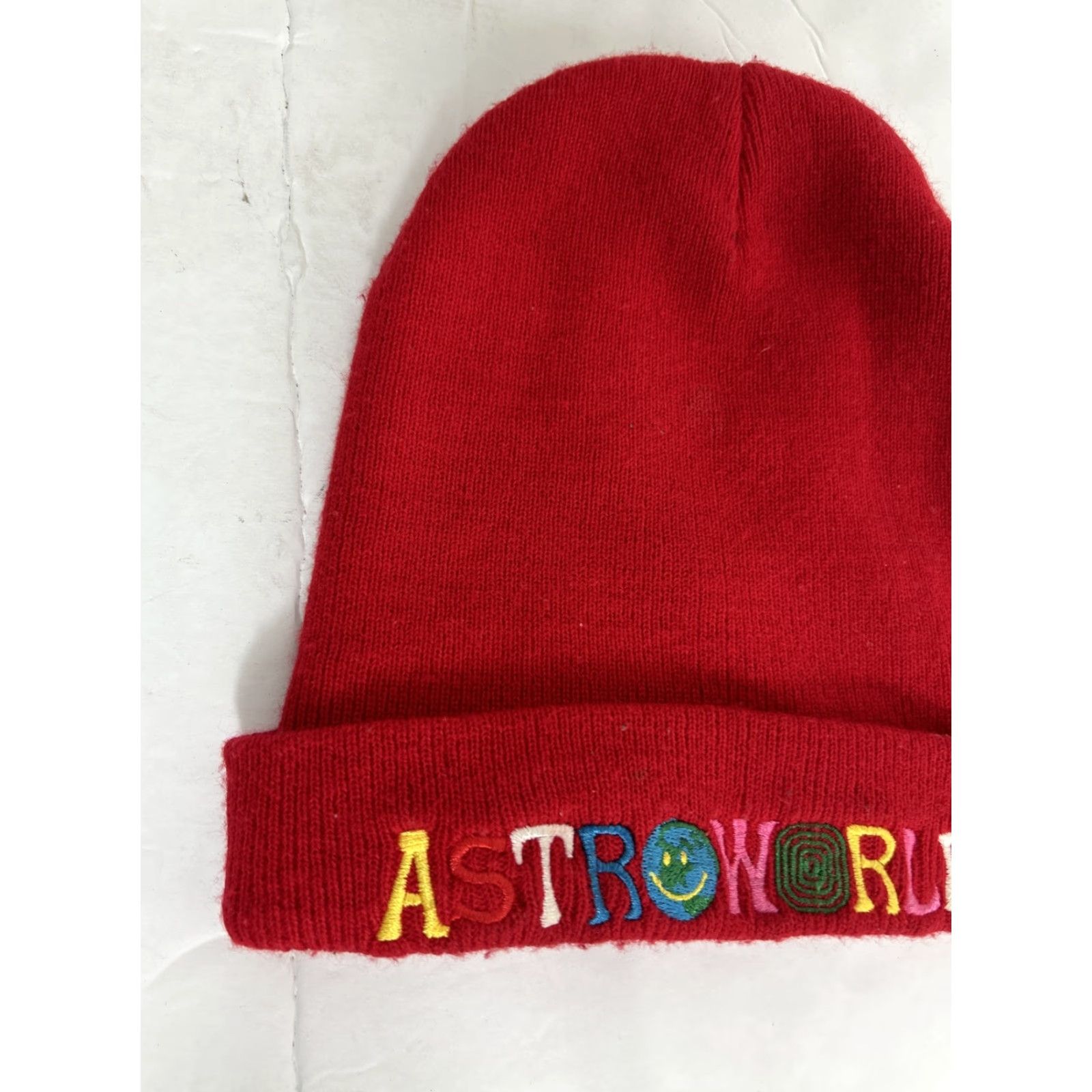 Vintage Astroworld Beanie Red One Size Embroidered Travis Scott Men Beanie Size ONE SIZE - 4 Thumbnail