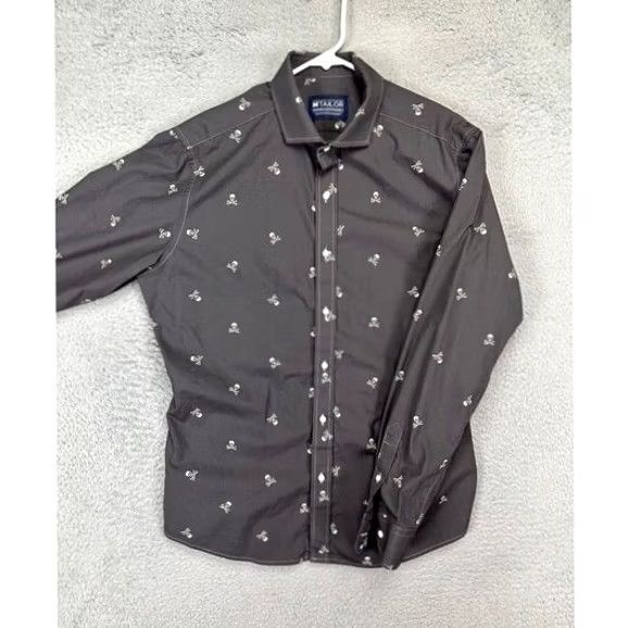 Tom Tailor VINTAGE M Tailor Shirt Adult Medium Grey Skulls Button Down Long Sleeve 100% Cotton Mens Size US M / EU 48-50 / 2 - 3 Thumbnail