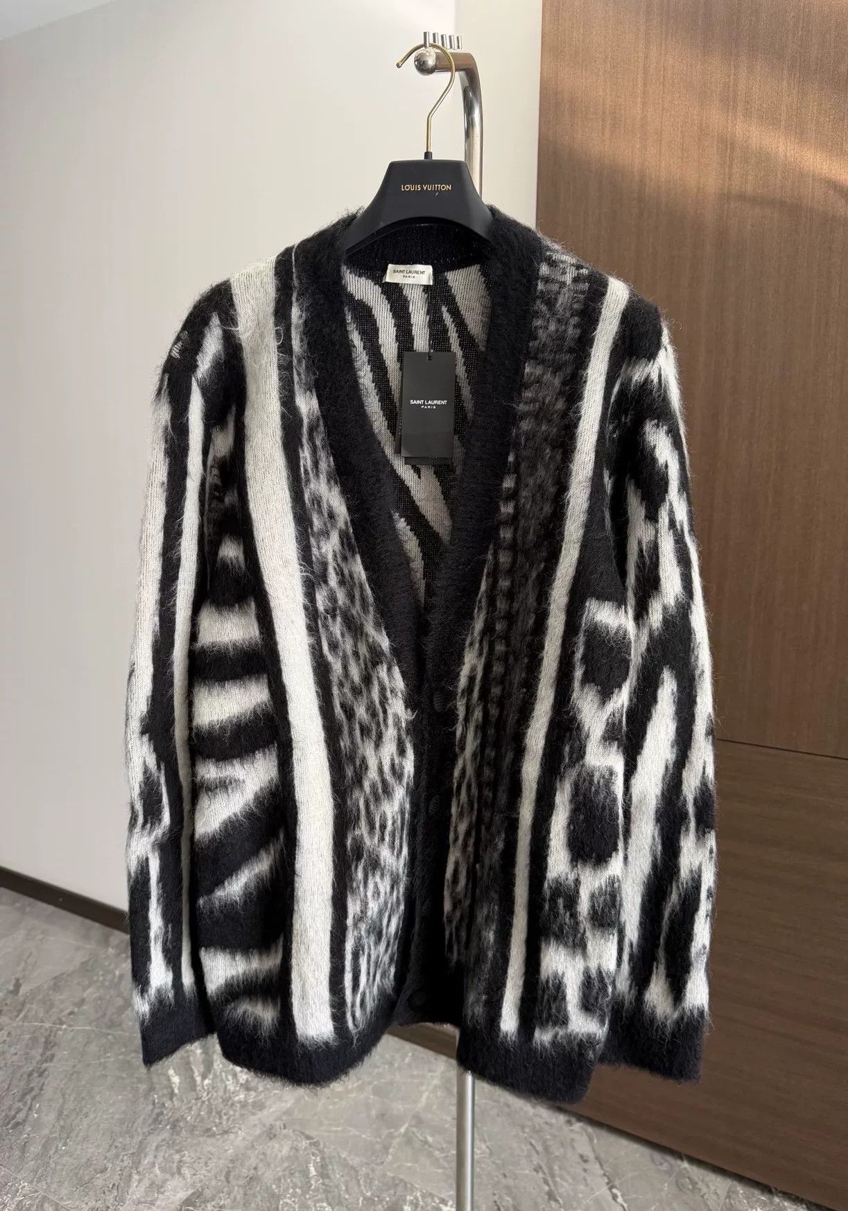 Saint Laurent Paris Saint Laurent Black White Striped Cardigan Size US L / EU 52-54 / 3 - 1 Thumbnail