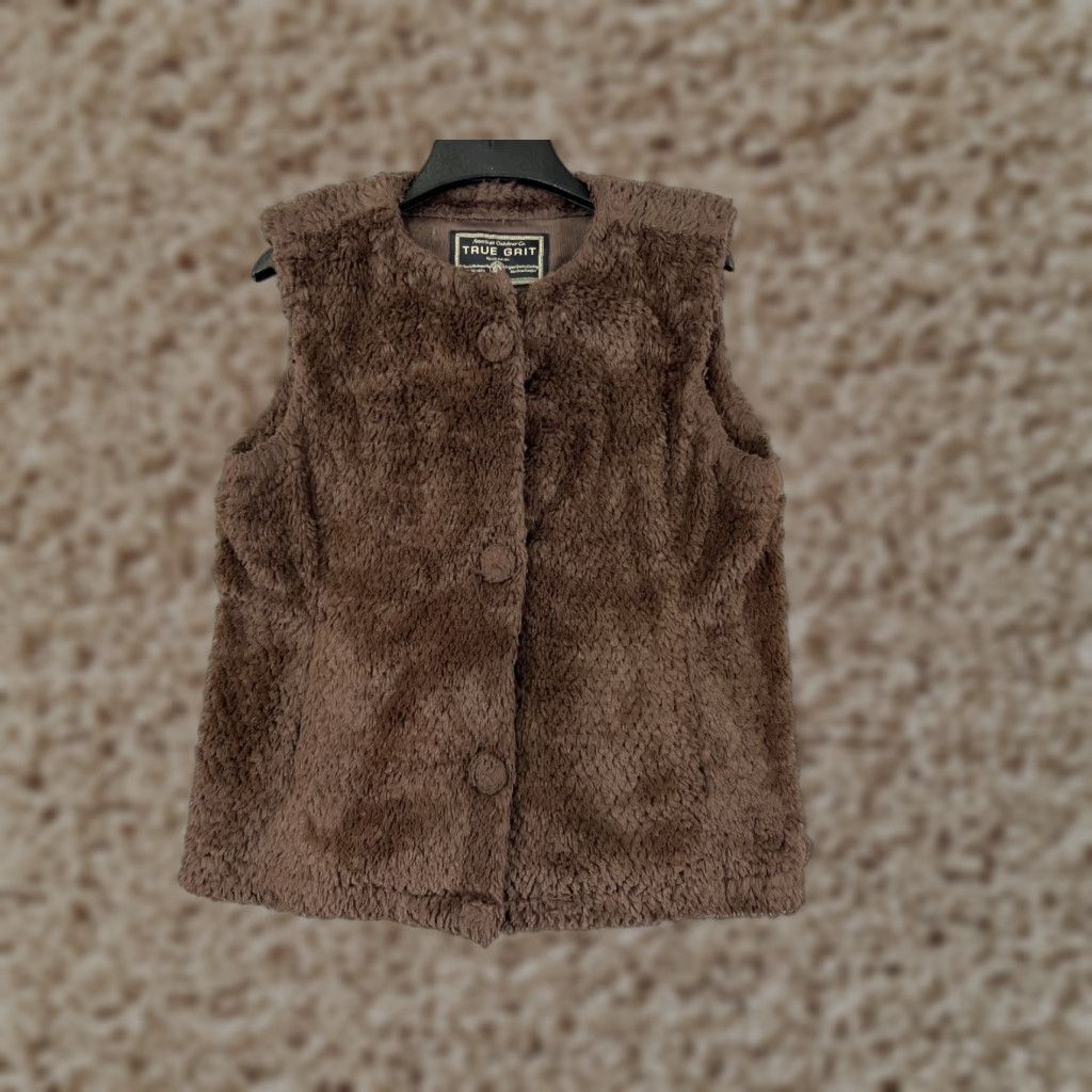 Vintage True Grit Vest Womens Medium Brown Furry Button Up Polyester Fleece Size M / US 6-8 / IT 42-44 - 1 Thumbnail