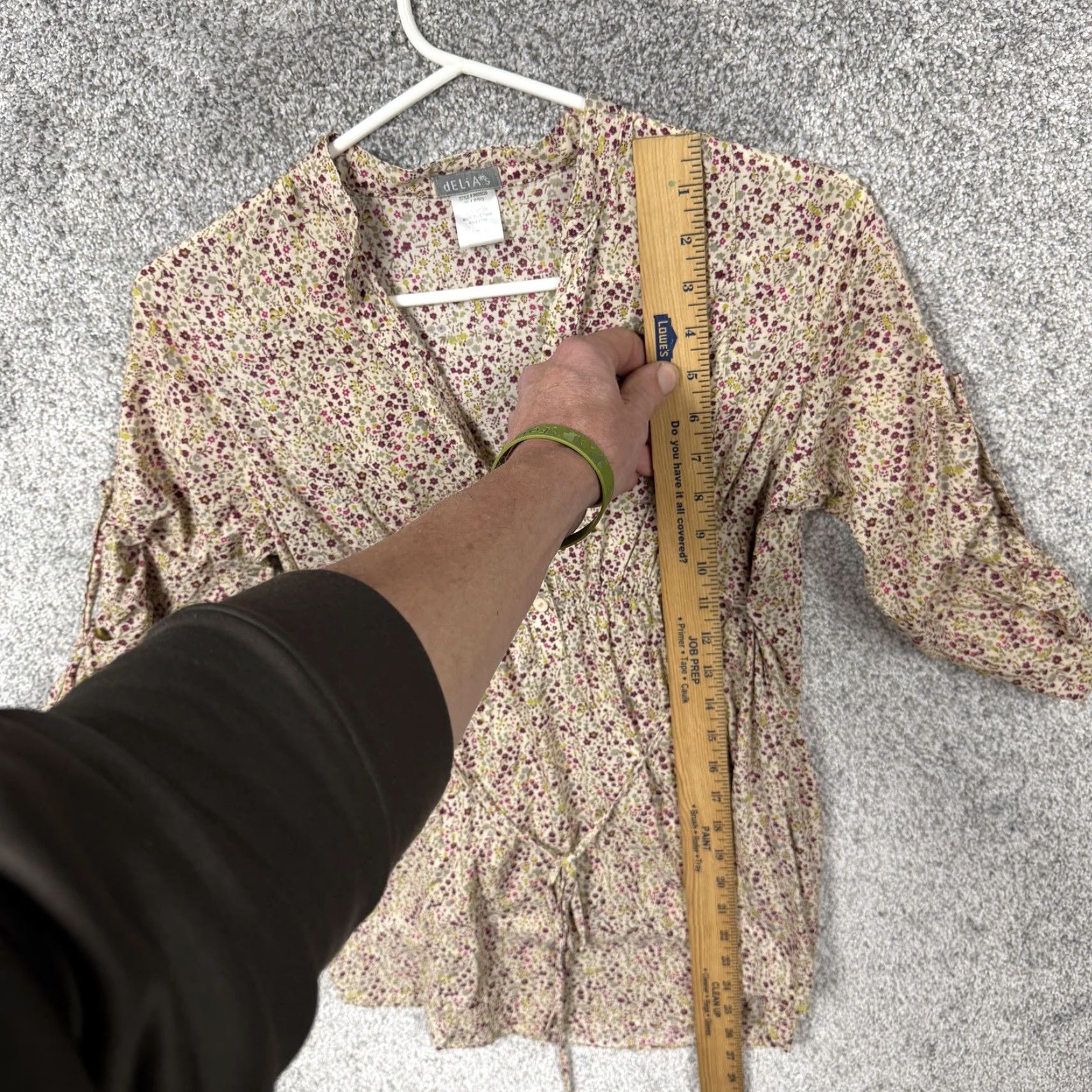 Vintage dELiA*s Blouse Juniors S Beige Floral Tunic 3/4 Sleeve V-Neck Boho Indie Y2K Vintage Women’s? Size S / US 4 / IT 40 - 2 Thumbnail