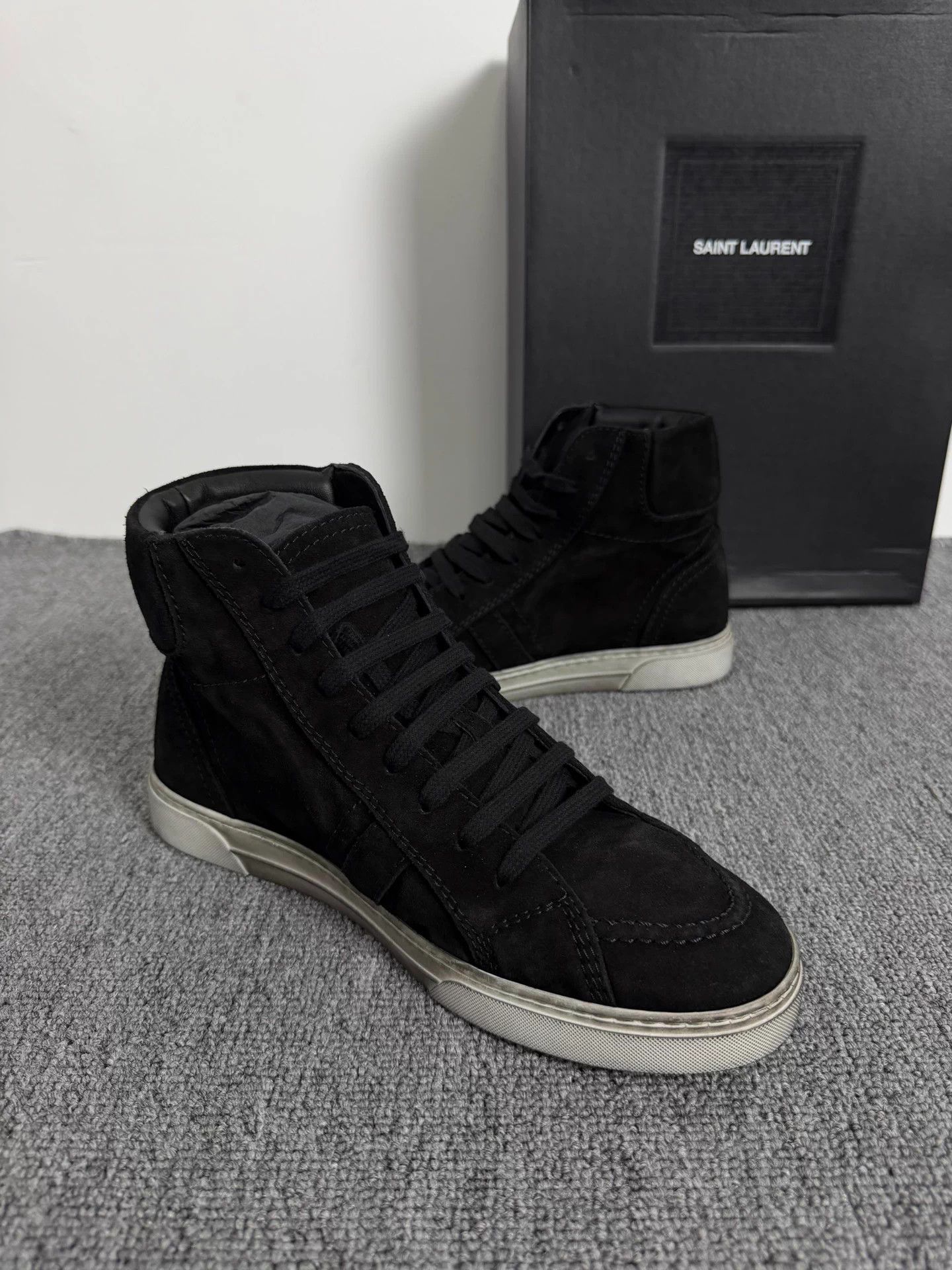 Saint Laurent Paris YSL Joe distressed graffiti black suede high-top 40 Size US 7 / EU 40 - 4 Thumbnail