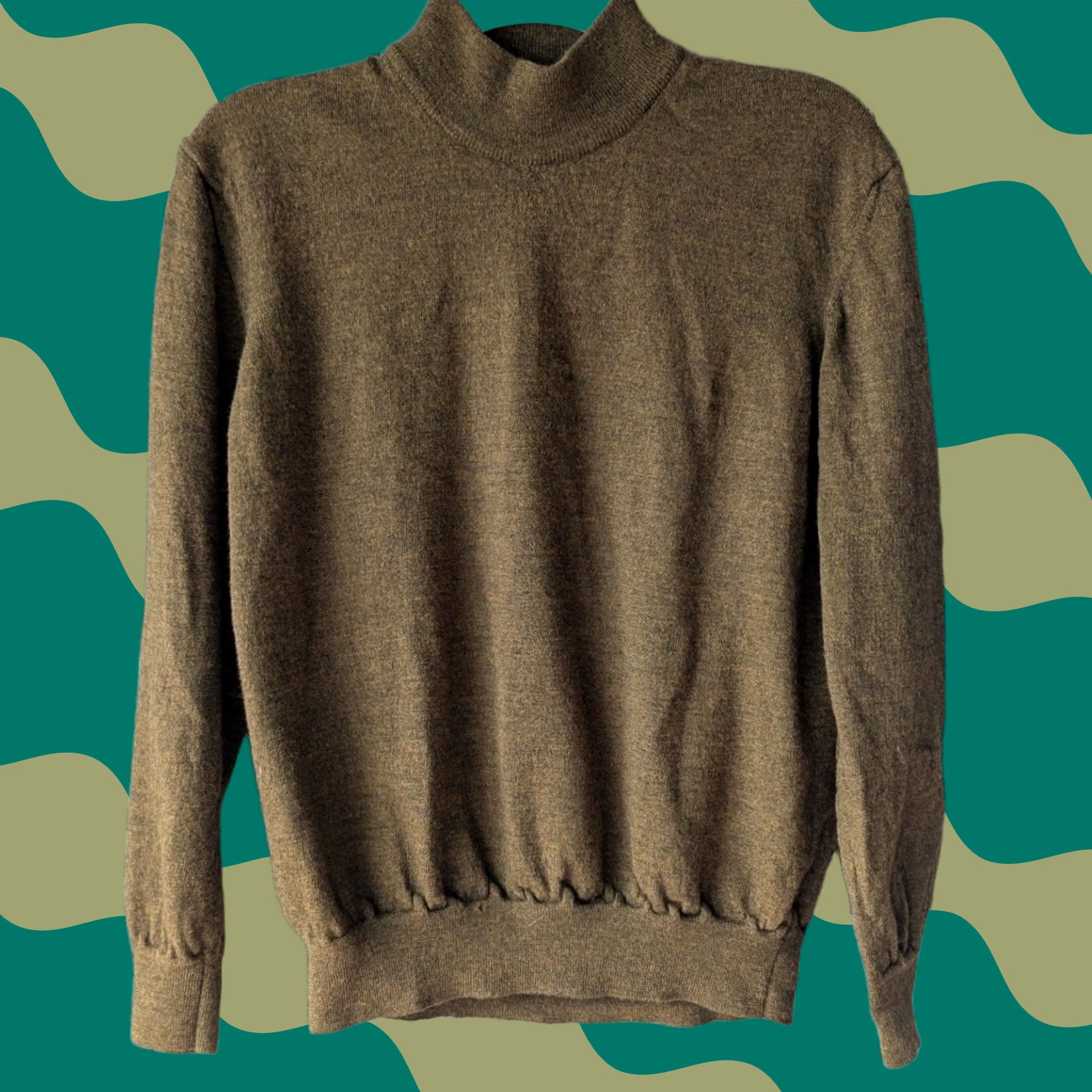 Olive Olive Brown 100% Merino Wool Long Sleeve Mock Neck Sweater Italy Womens XL Green Solid Knitted Pullover Size XL / US 12-14 / IT 48-50 - 1 Thumbnail