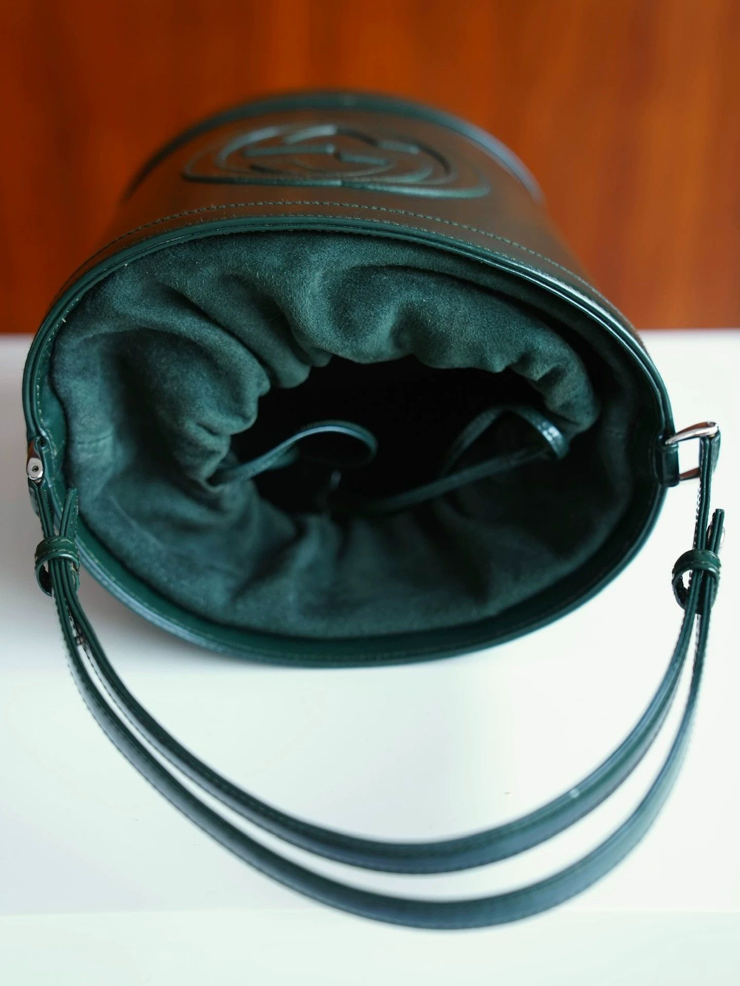Gucci Vintage Gucci GG Rare Olive Green Leather Bucket Bag Size ONE SIZE - 7 Thumbnail