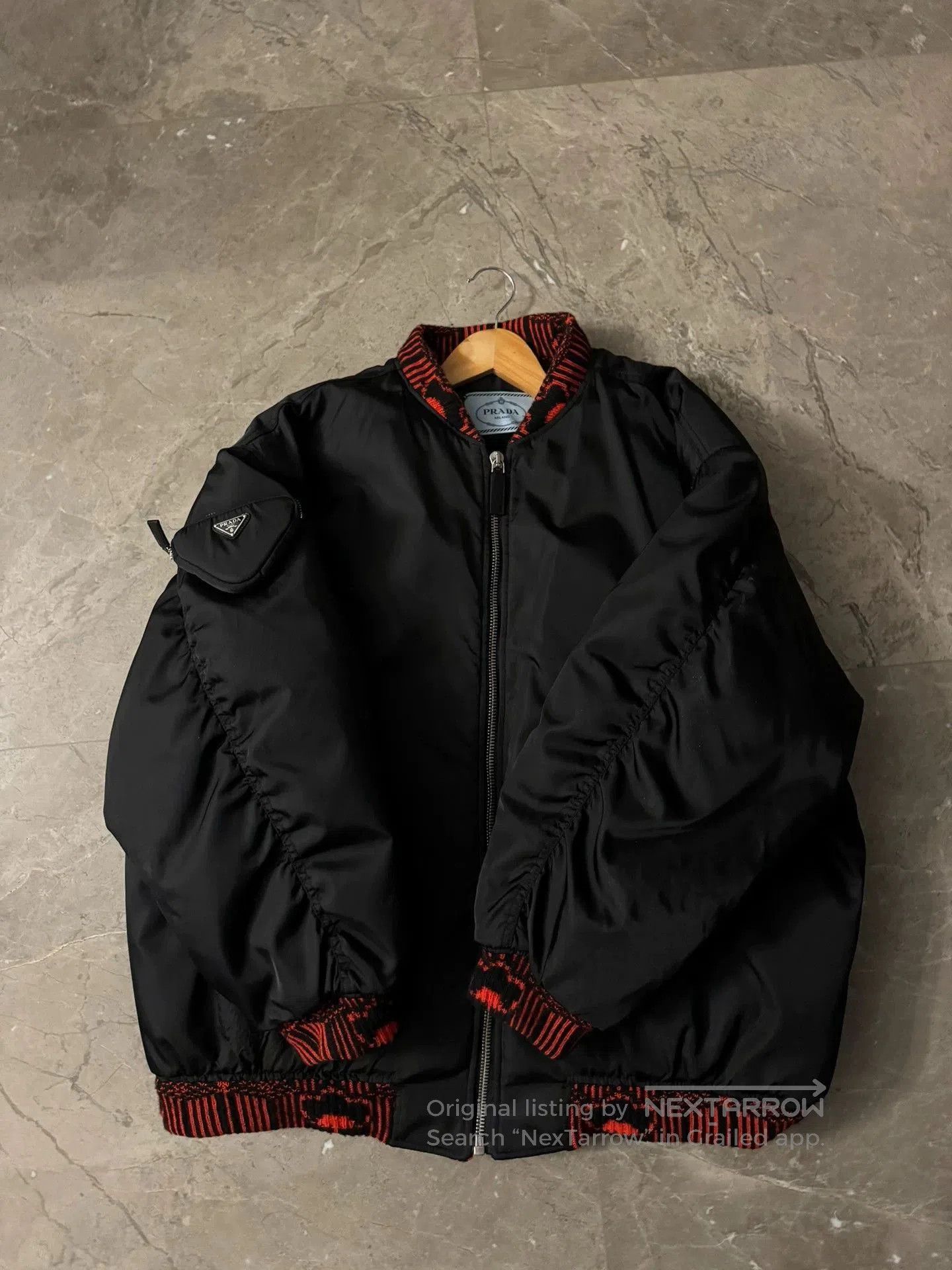 Prada Black Bomber Jacket with Ribbed Trim. Size US S / EU 44-46 / 1 - 1 Thumbnail