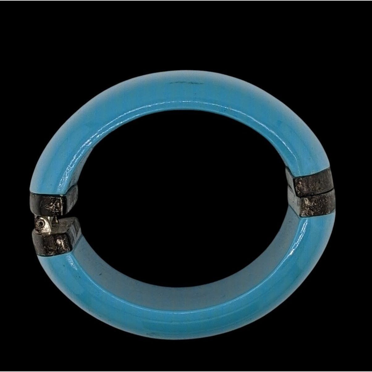 Other Blue Hinged Resin Bangle Bracelet With Antiqued Metal Accent Size ONE SIZE - 2 Thumbnail