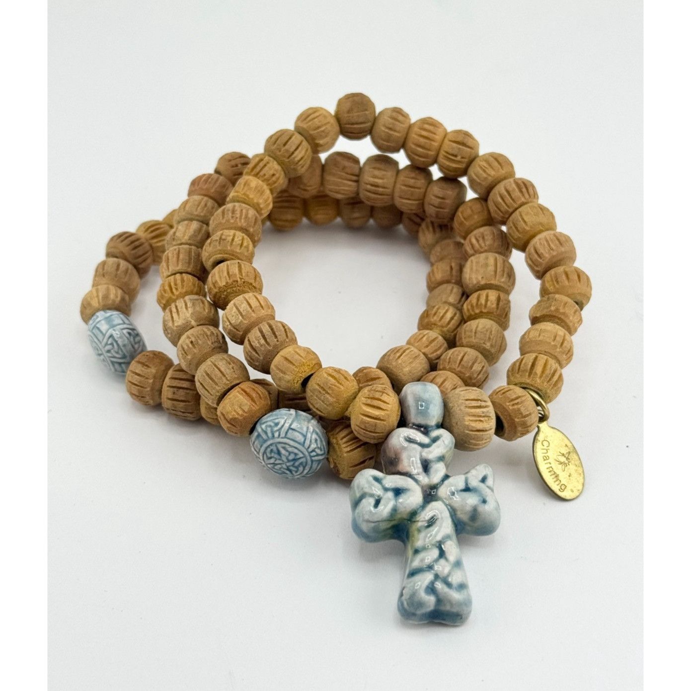 Vintage Vintage wood bead porcelain cross multi strand bracelet set Size ONE SIZE - 1 Thumbnail