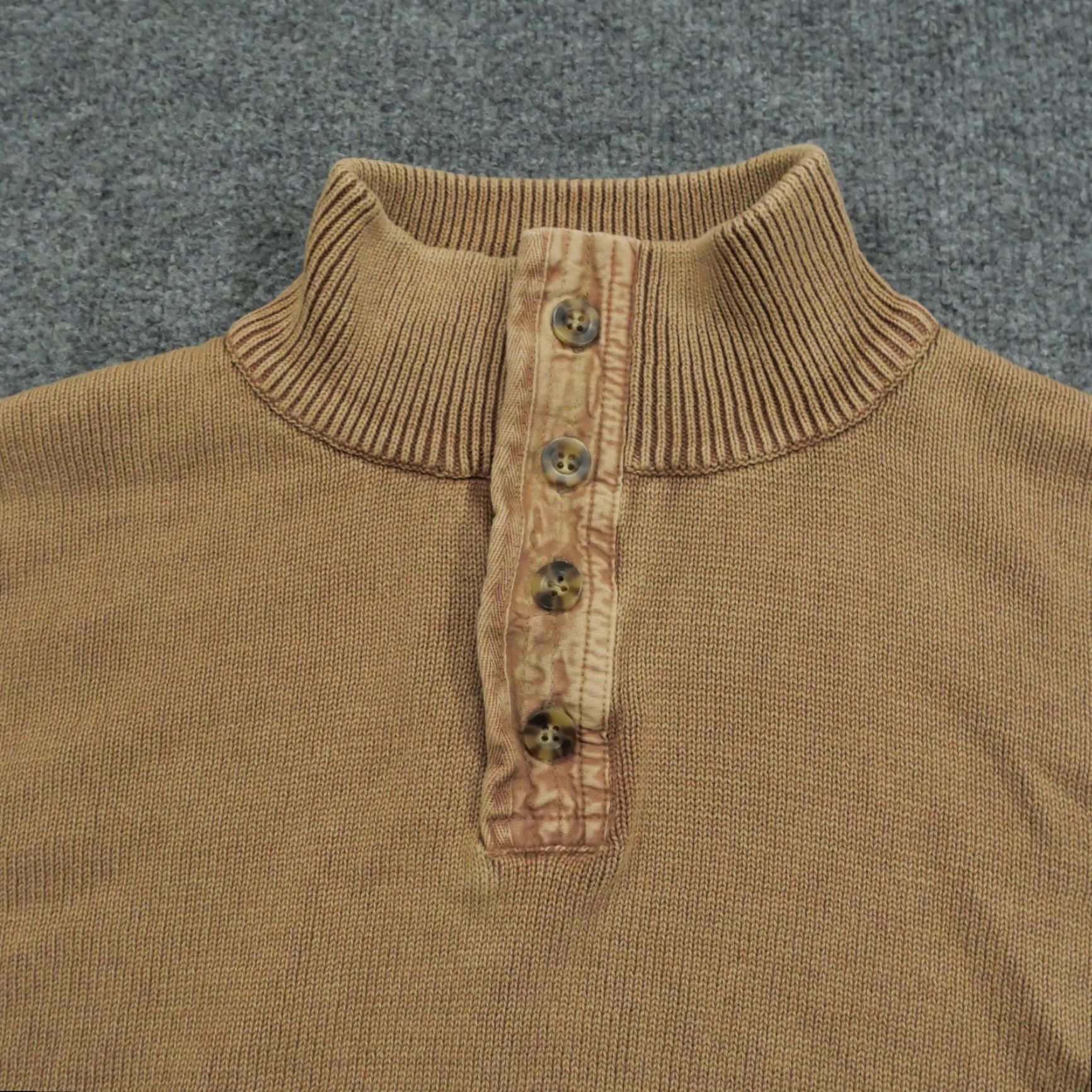 Vintage Cabela's Sweater Mens L Brown Teal Henley Button Cotton Outdoors Knit Mock Neck Casual Long Sleeve Size US L / EU 52-54 / 3 - 2 Thumbnail