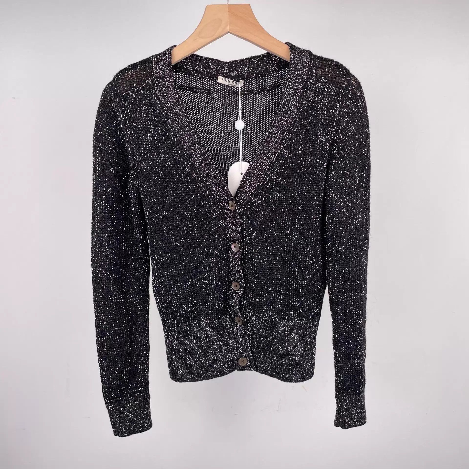 Miu Miu MIU MIU Black Metallic Knit Cardigan Size 38 Size XS / US 0-2 / IT 36-38 - 1 Thumbnail