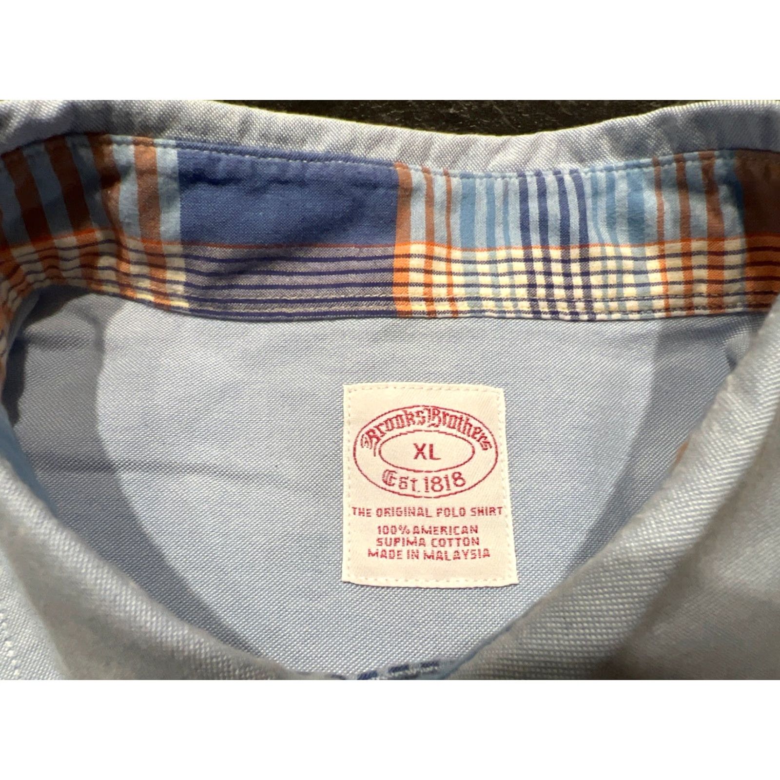 Brooks Brothers Brooks Brothers Blue Plaid Elbow Patch Long Sleeve Button Dress Shirt Men XL Size 46R - 5 Thumbnail
