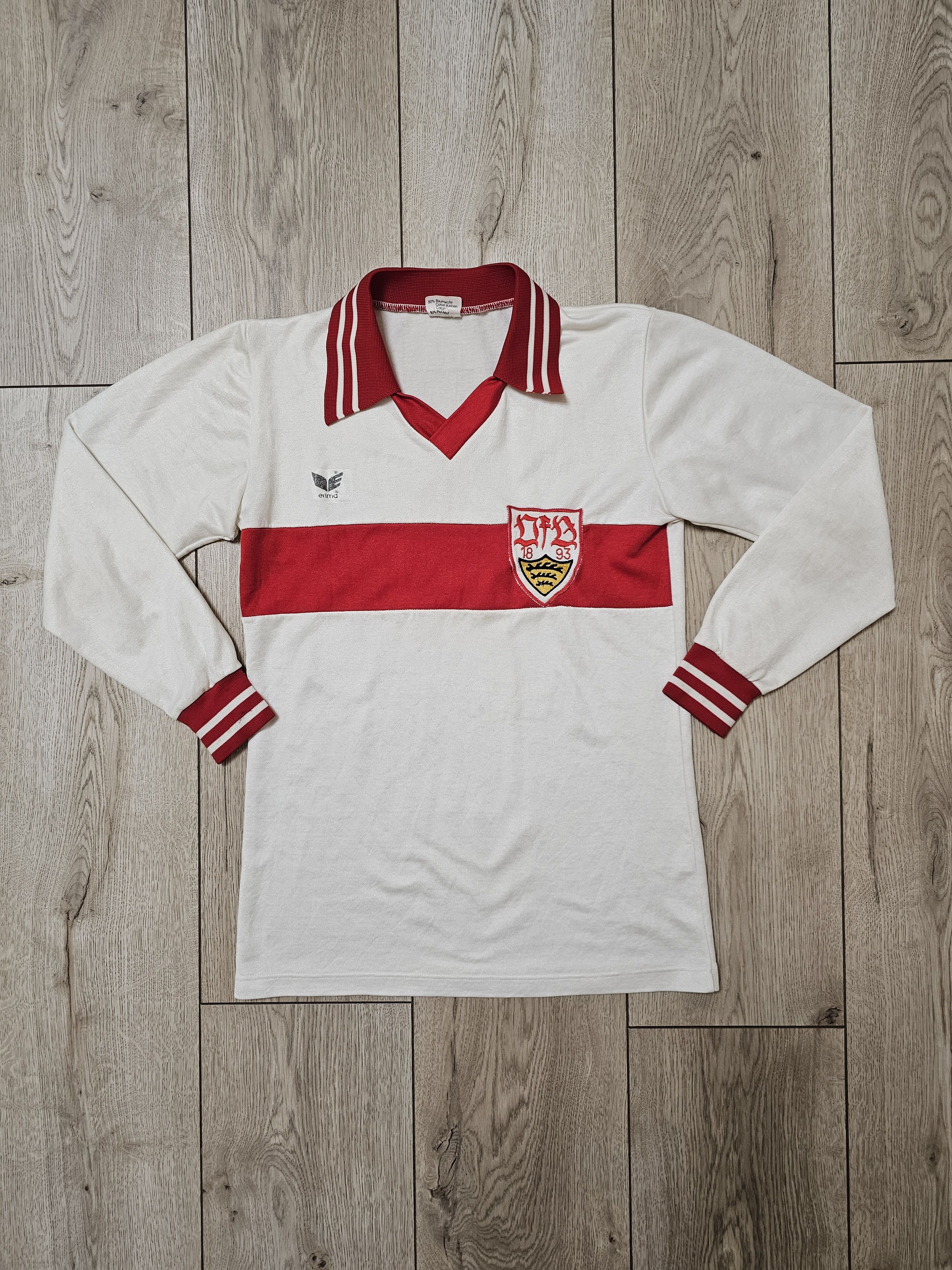 image of Erima x Soccer Jersey Stuttgart 1978 1980 Home Football Shirt Vintage Soccer in White (Size XS)