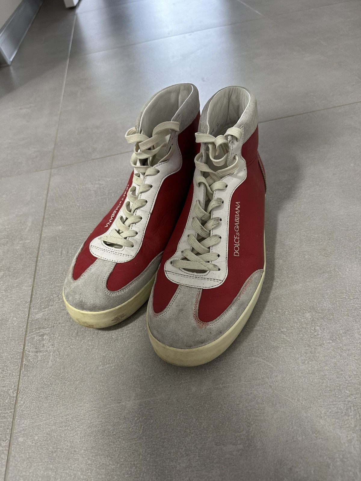 Dolce & Gabbana × Vintage Dolce Gabbana Leather Sneakers Hi Top Red White Vintage Size US 10 / EU 43 - 9 Thumbnail