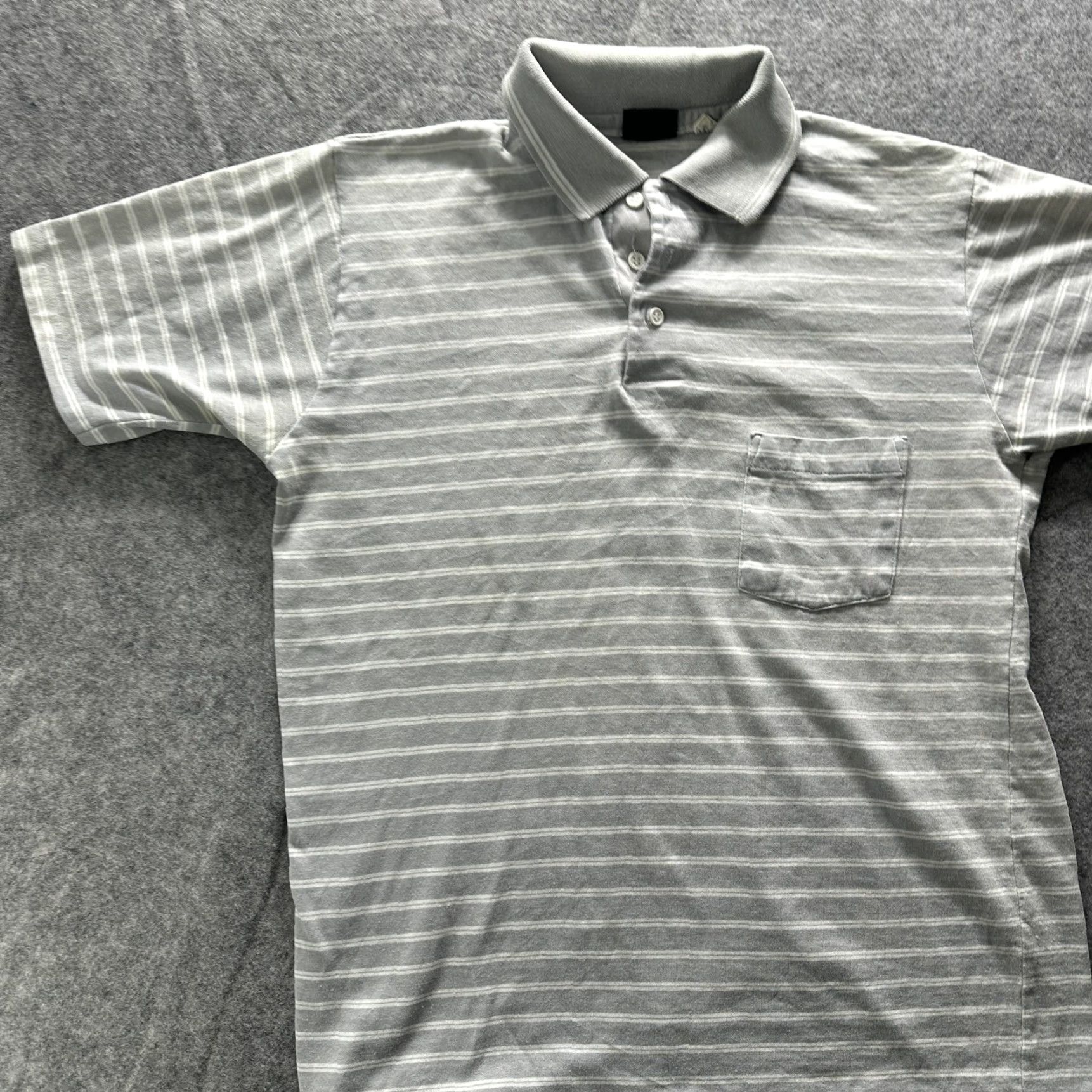 Vintage VINTAGE Royal Knight Polo Shirt Mens L Gray Striped Pocket Short Sleeve Casual Size US L / EU 52-54 / 3 - 4 Thumbnail