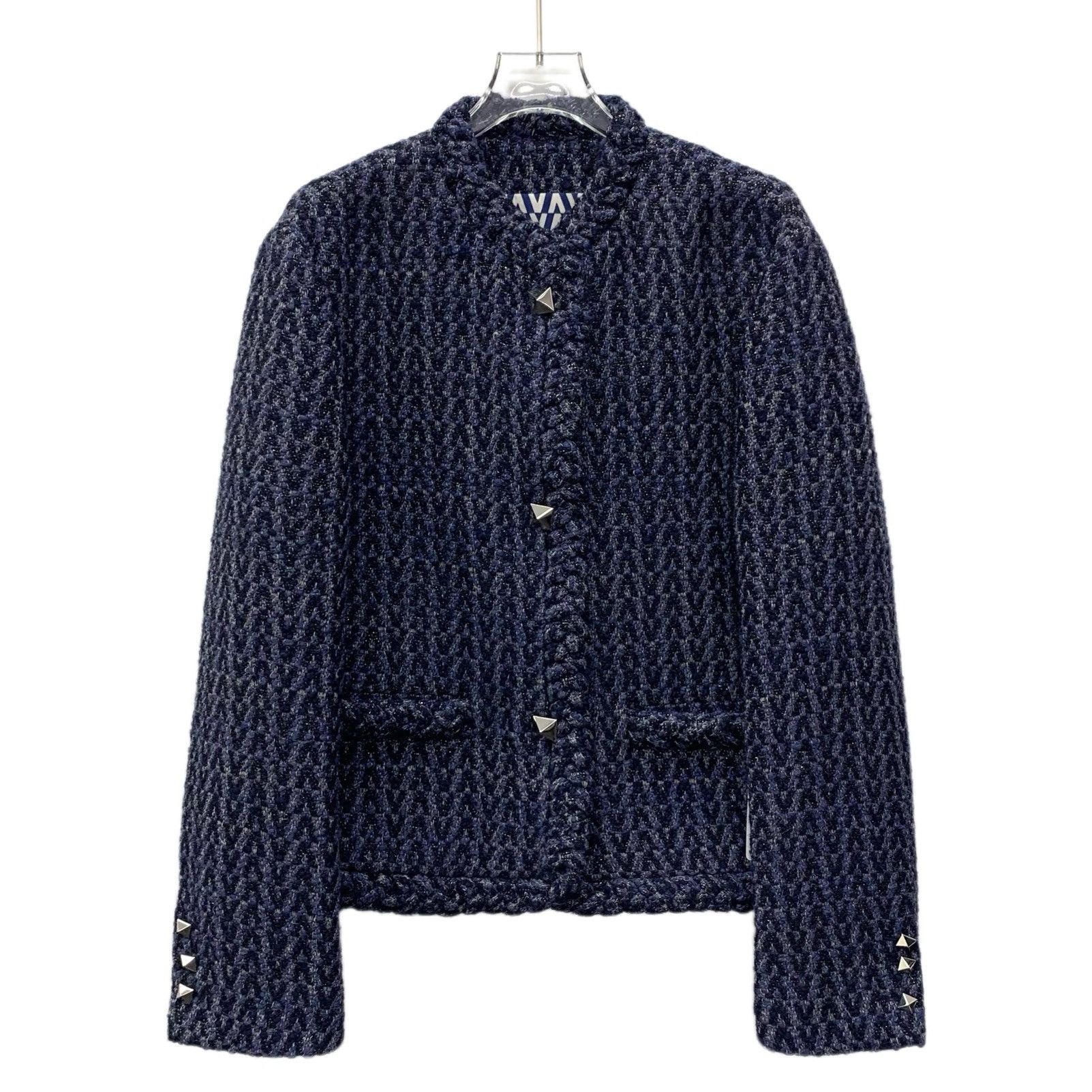 Valentino Valentino Navy Studded Wool Tweed Jacket M Size US XXS / EU 40 - 1 Thumbnail
