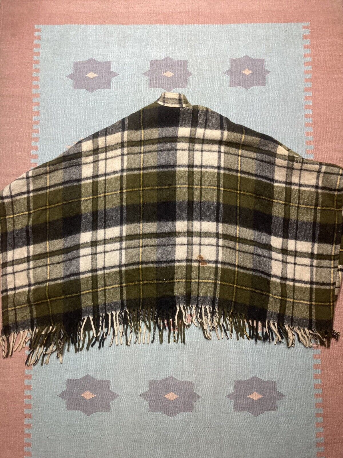 Vintage 1950s wool poncho jacket cape coat plaid fringe zip up Size ONE SIZE - 7 Thumbnail