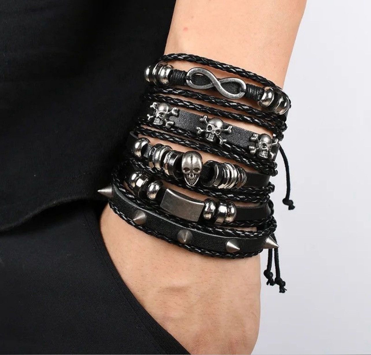 Leather Skull River Adjustable Leather Set Bracelet Size ONE SIZE - 3 Thumbnail