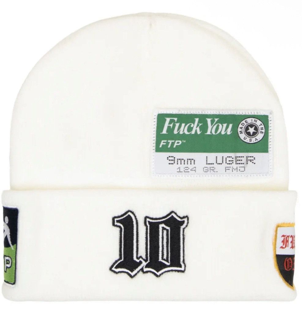 Fuck The Population FTP Club Logo Beanie White SS25. Patch Work. New & Authentic Size ONE SIZE - 2 Thumbnail