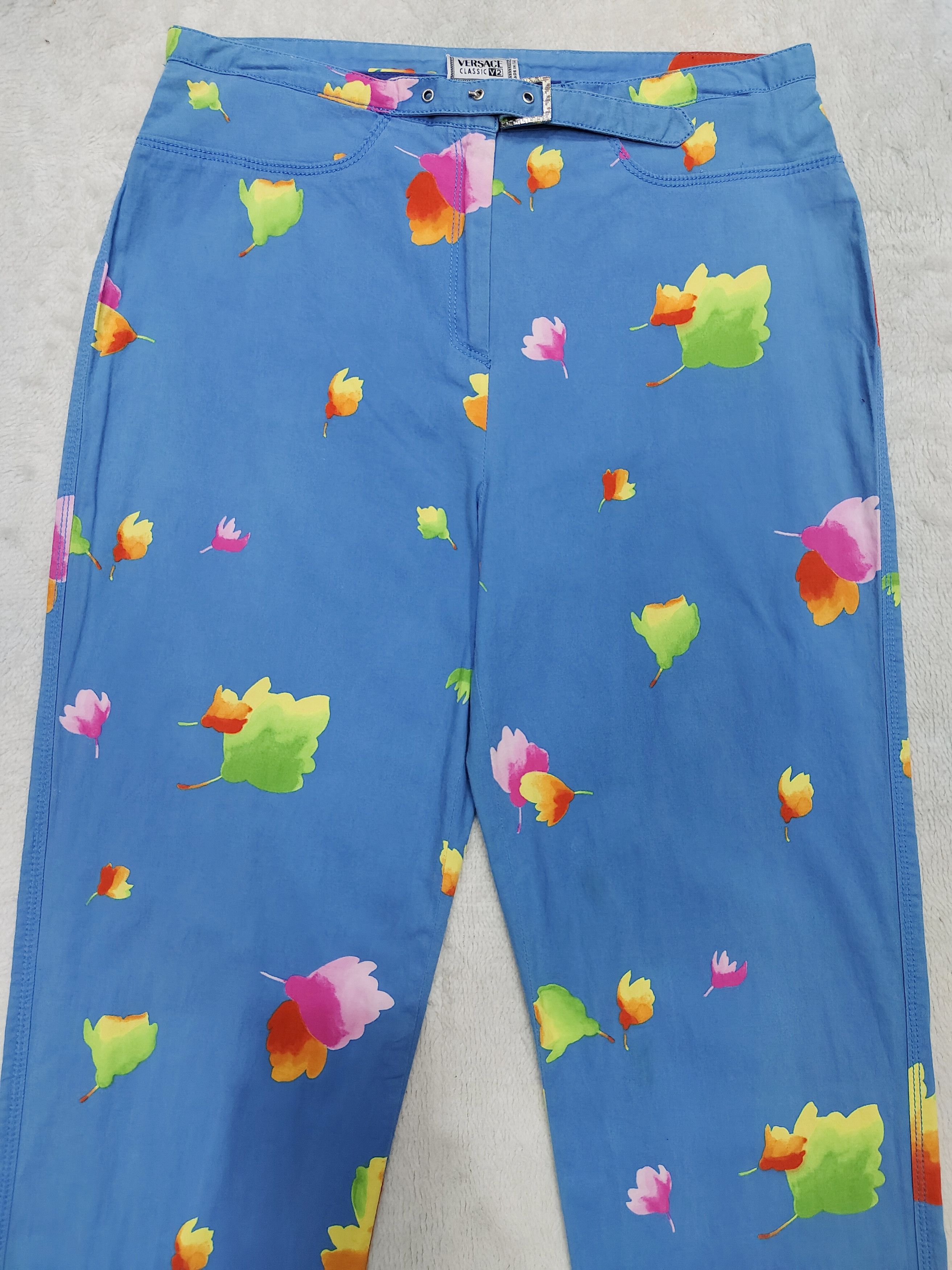 Versace 90s Versace- Classic V2 Greek Belt Y2K Florals Pants Size 30" / US 8 / IT 44 - 2 Thumbnail