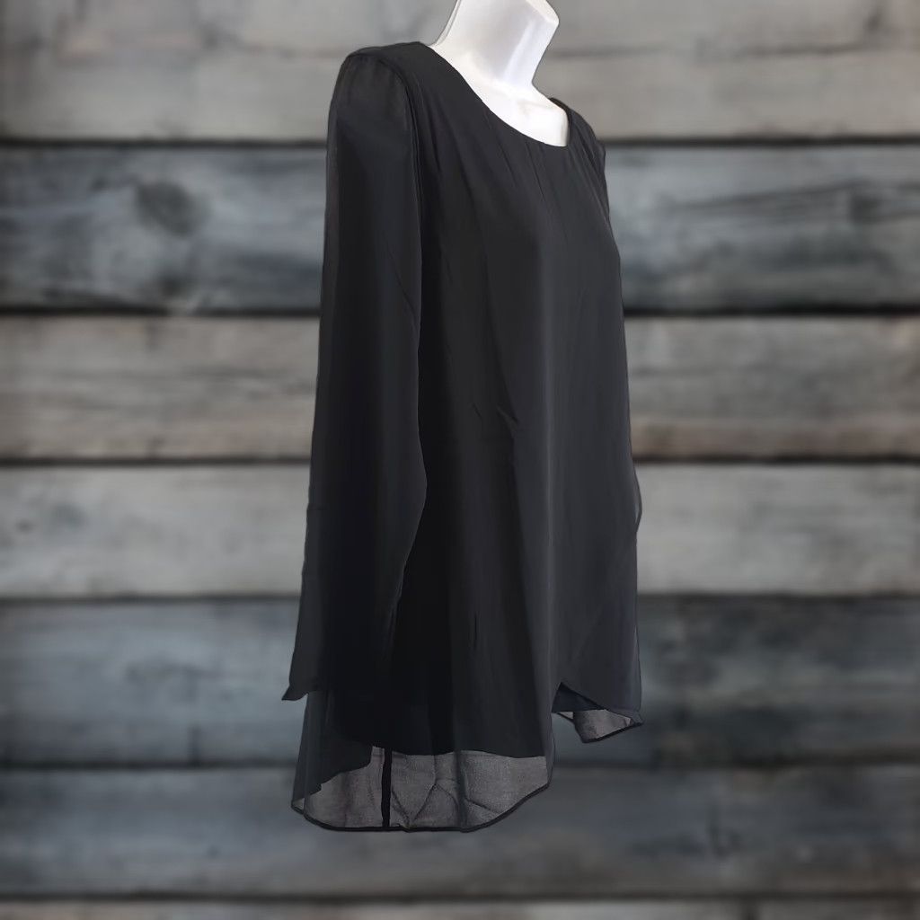 Soft Surroundings Soft Surroundings Blouse Womens Belvedere Sz Medium Black Long Sleeve Layered Viscose Blend Shirt Womens M Black Belvedere blouse Size M / US 6-8 / IT 42-44 - 1 Thumbnail